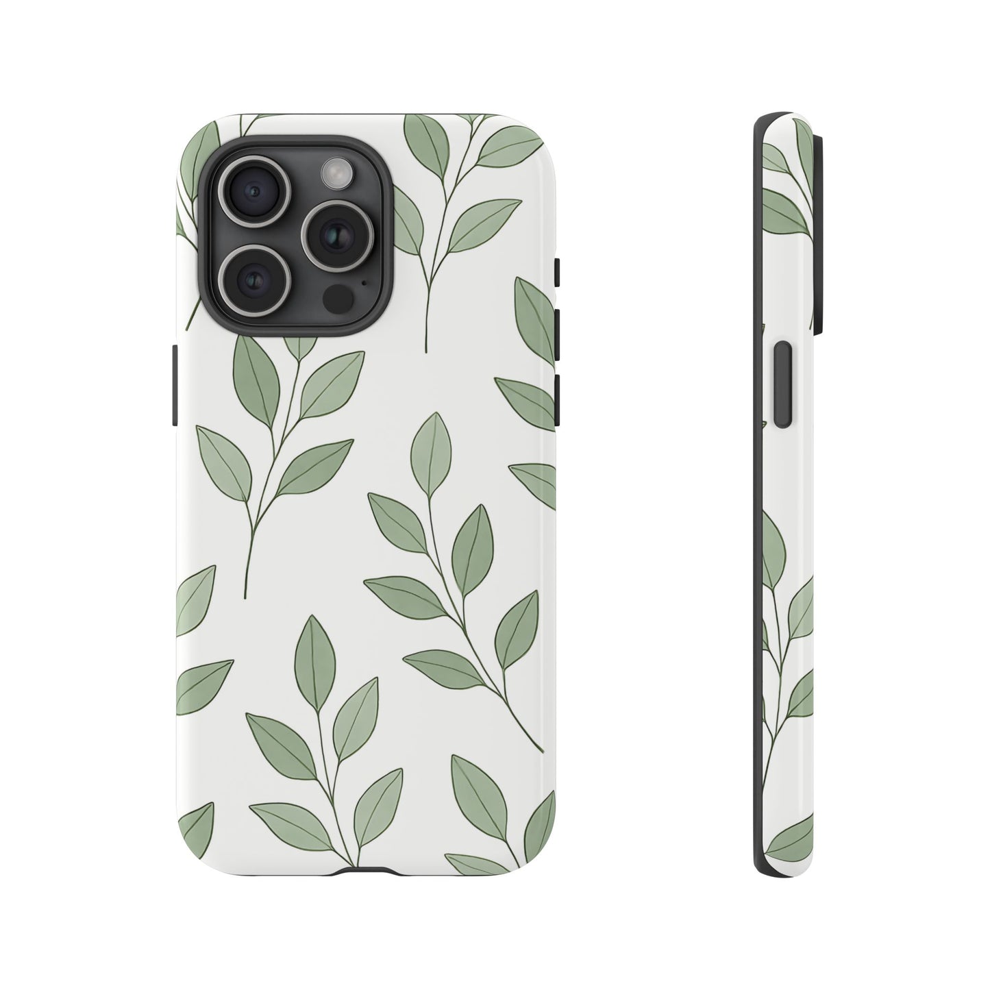 Minimalist Green Leaf Phone Case – Elegant Botanical Pattern on White