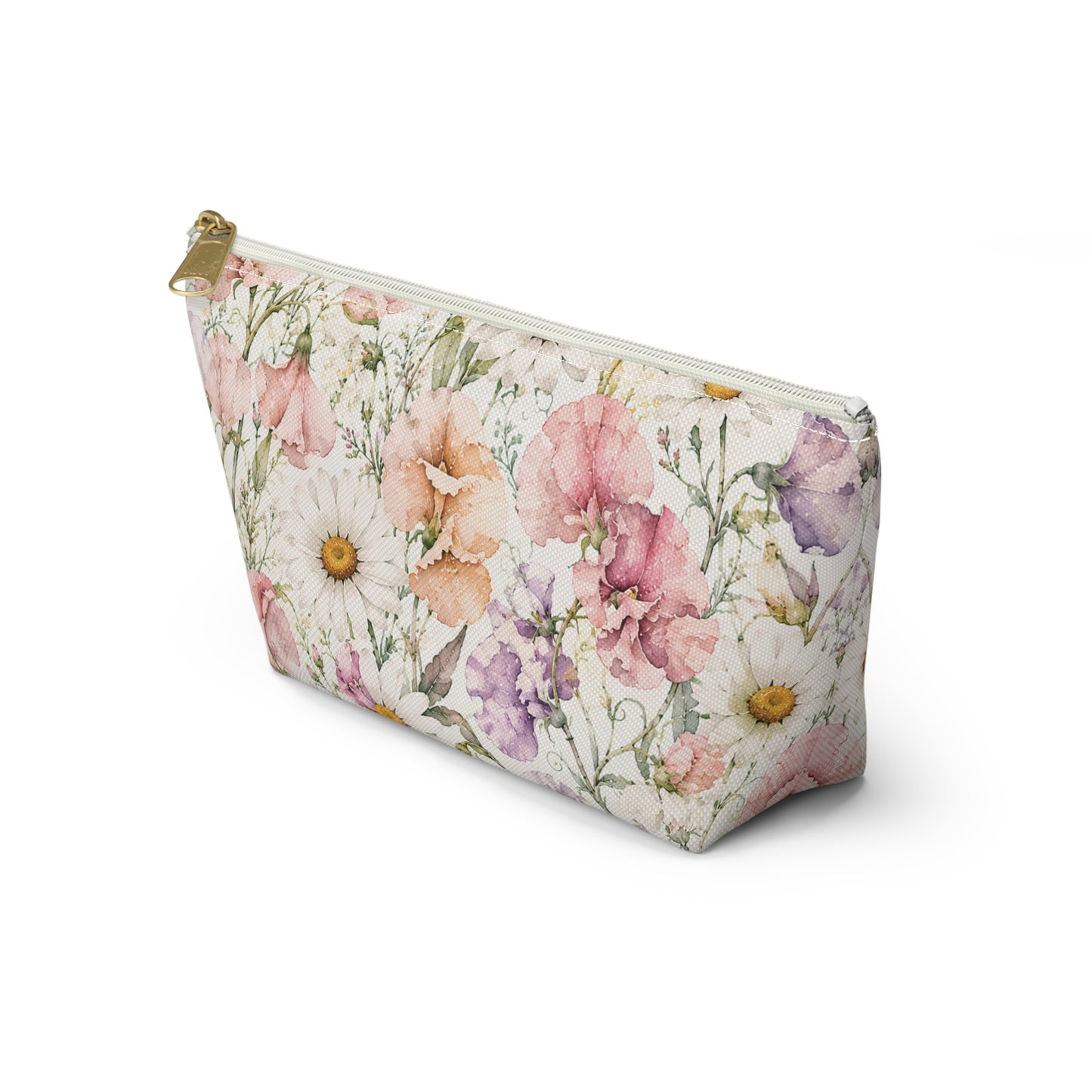Floral Meadow Accessory Pouch — Watercolor Wildflower Cosmetic Bag