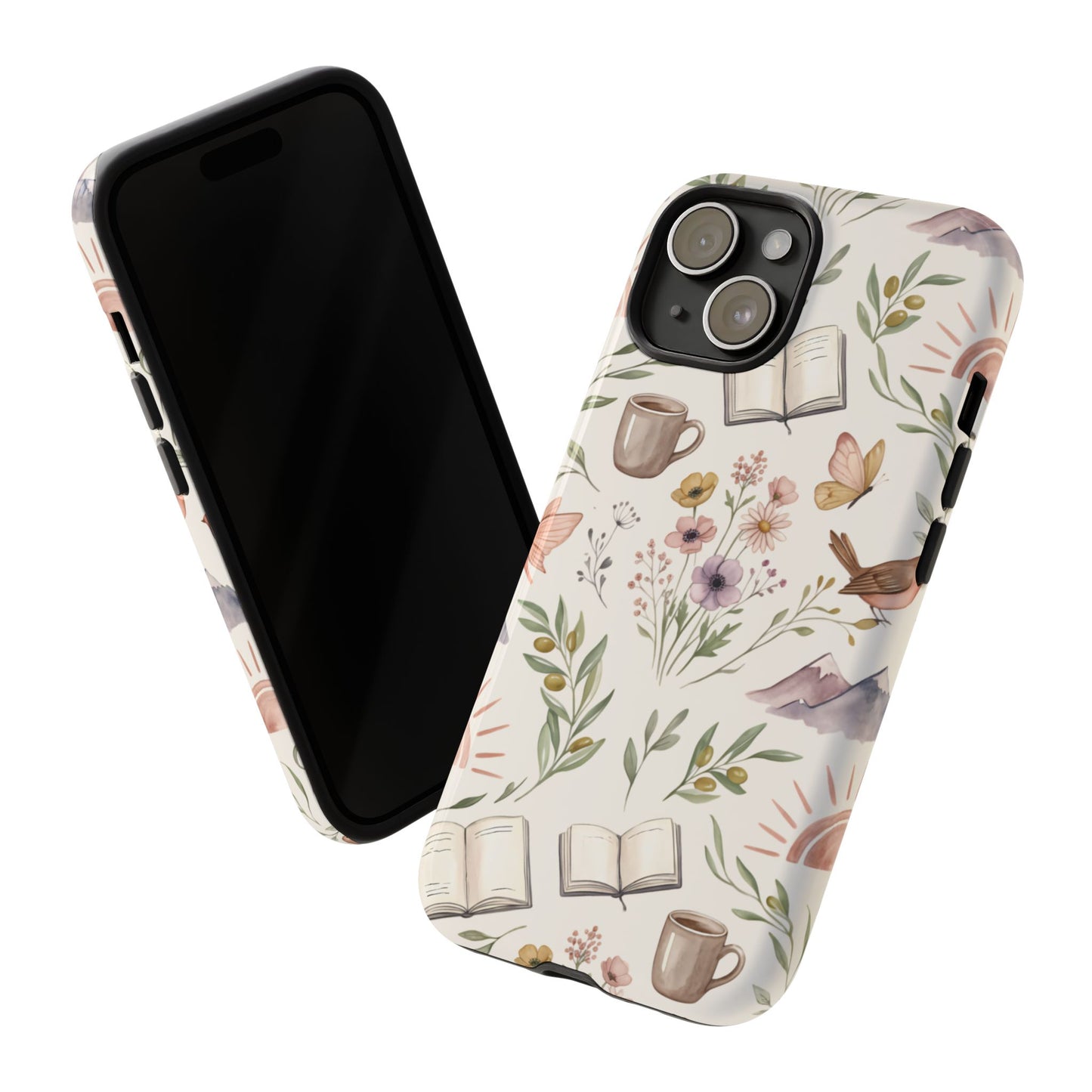 Floral Reading Phone Case — Cozy Books & Coffee Pattern Tough Case