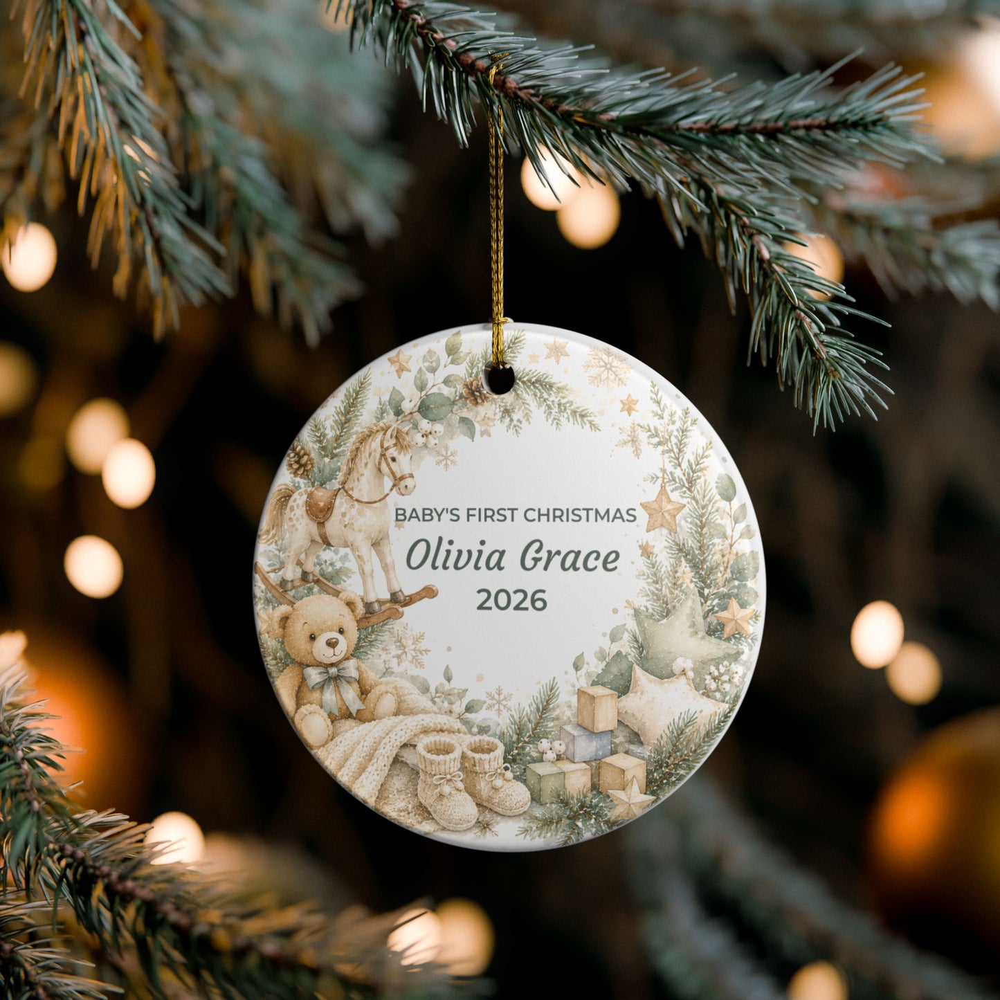 Baby's First Christmas Ceramic Ornament — Personalized Name & Year