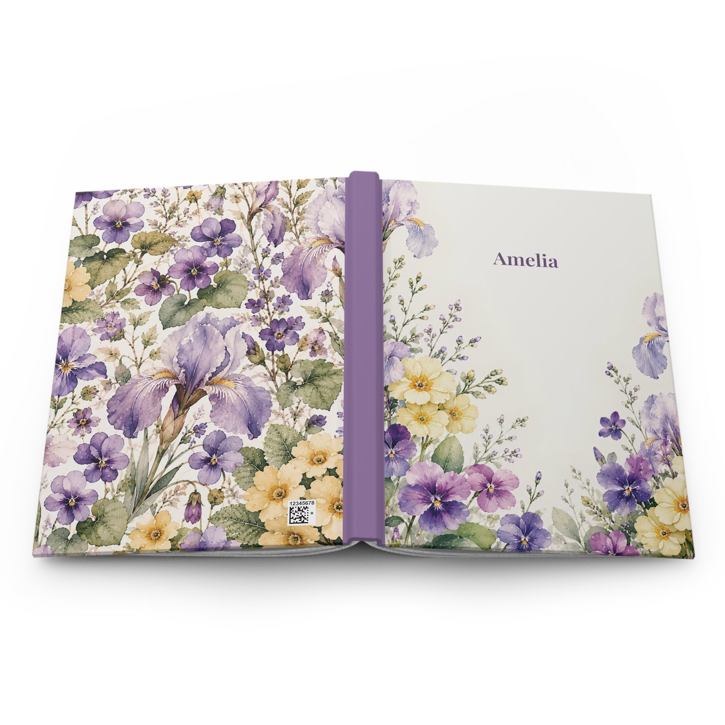 Personalized Floral Hardcover Journal — Purple Iris & Violet Pansy Notebook