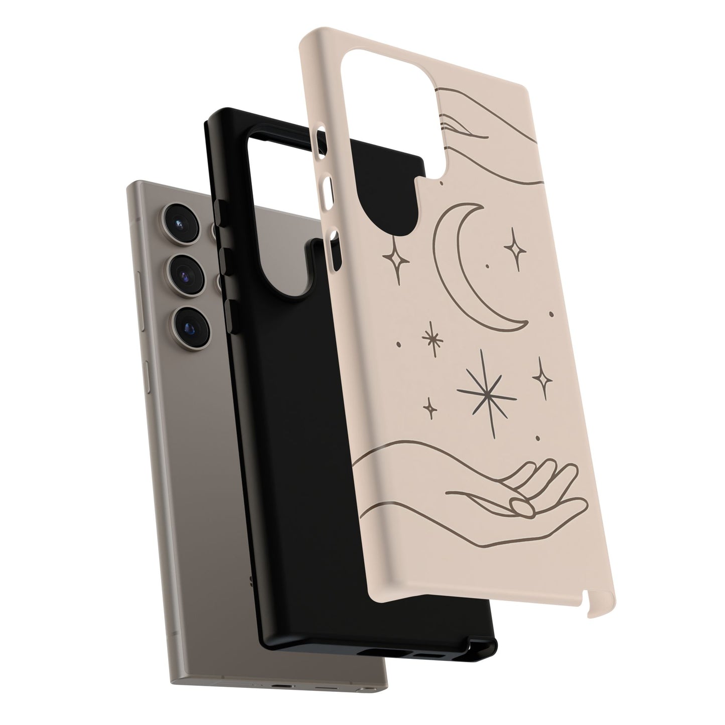 Mystic Minimalist Hands & Moon Phone Case – Celestial Line Art Design