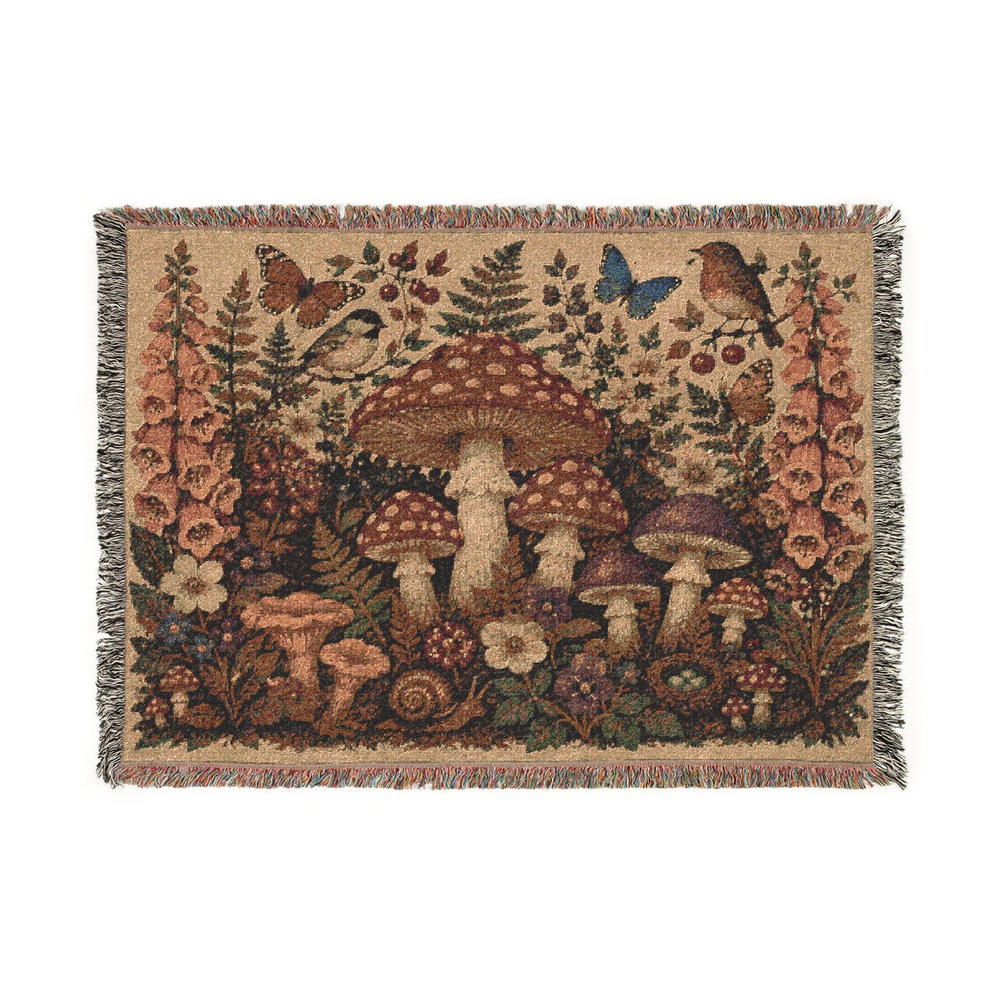 Mushroom Woodland Woven Blanket