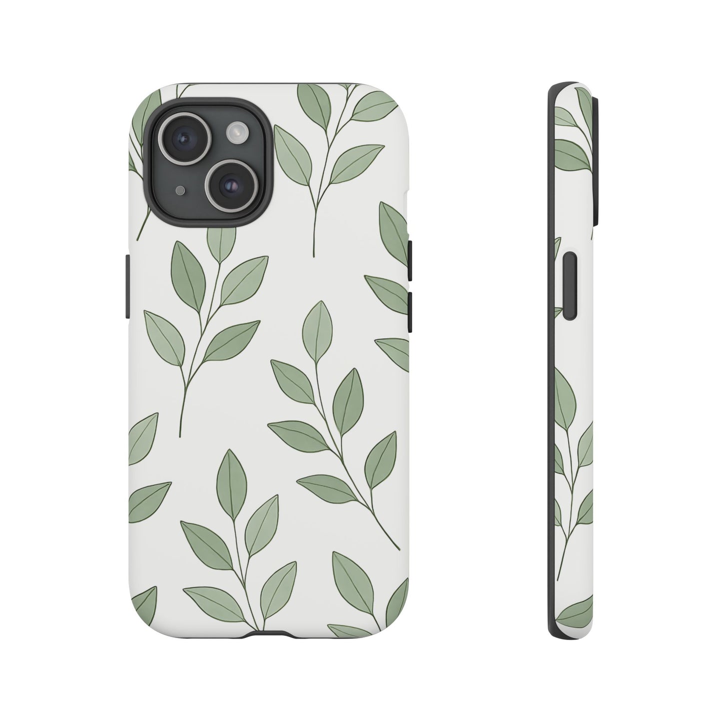 Minimalist Green Leaf Phone Case – Elegant Botanical Pattern on White