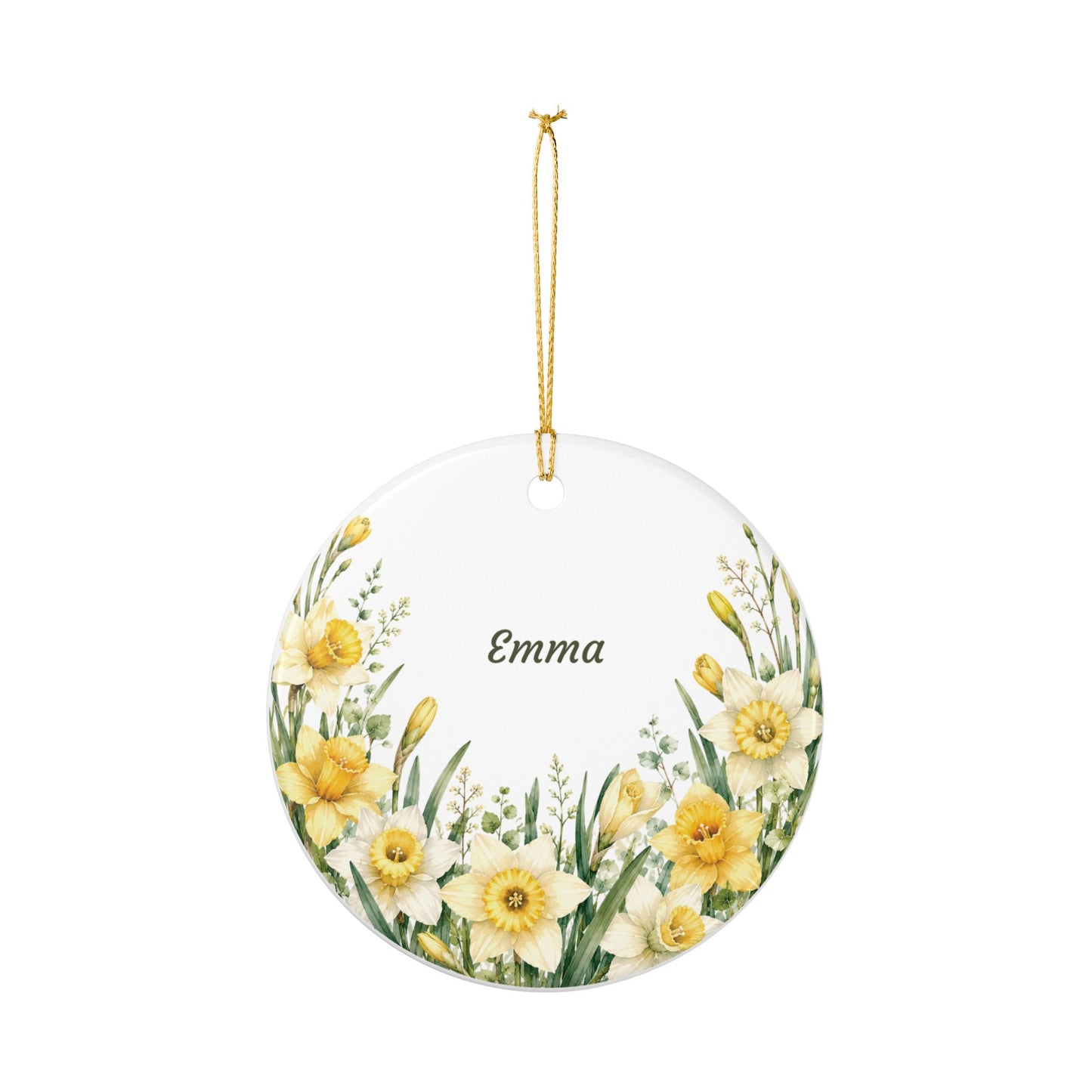 Personalized Daffodil Ceramic Ornament – Custom Name Spring Floral Decoration