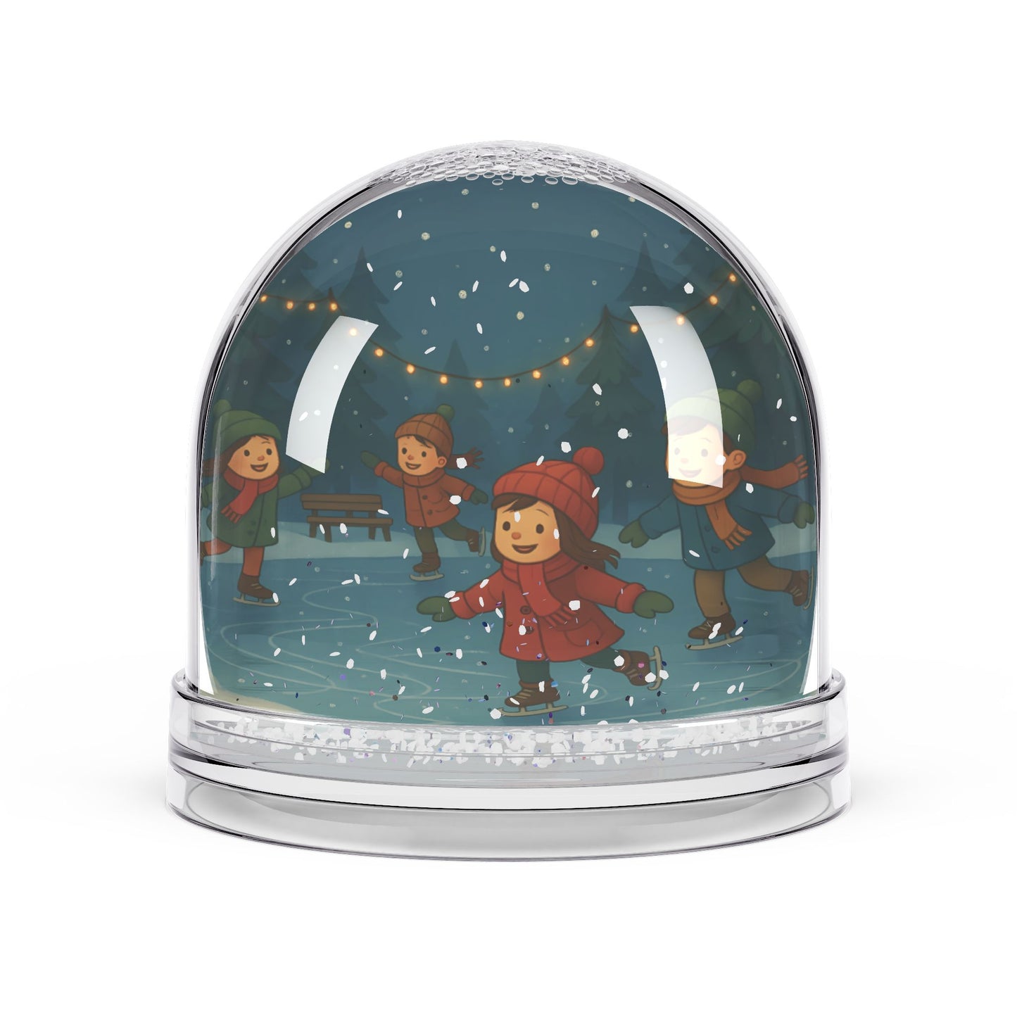 Ice Skating Winter Wonderland Snow Globe – Holiday Decor with Two-Sided Print