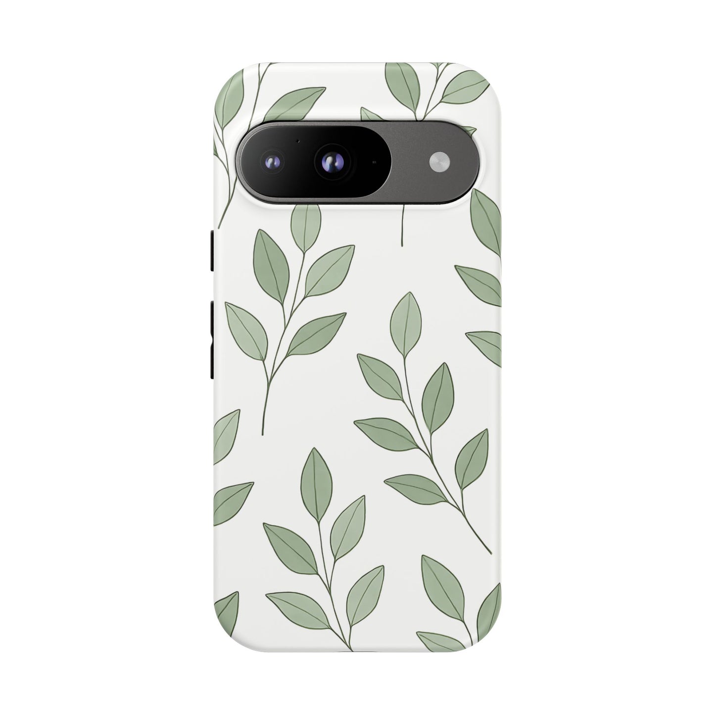 Minimalist Green Leaf Phone Case – Elegant Botanical Pattern on White