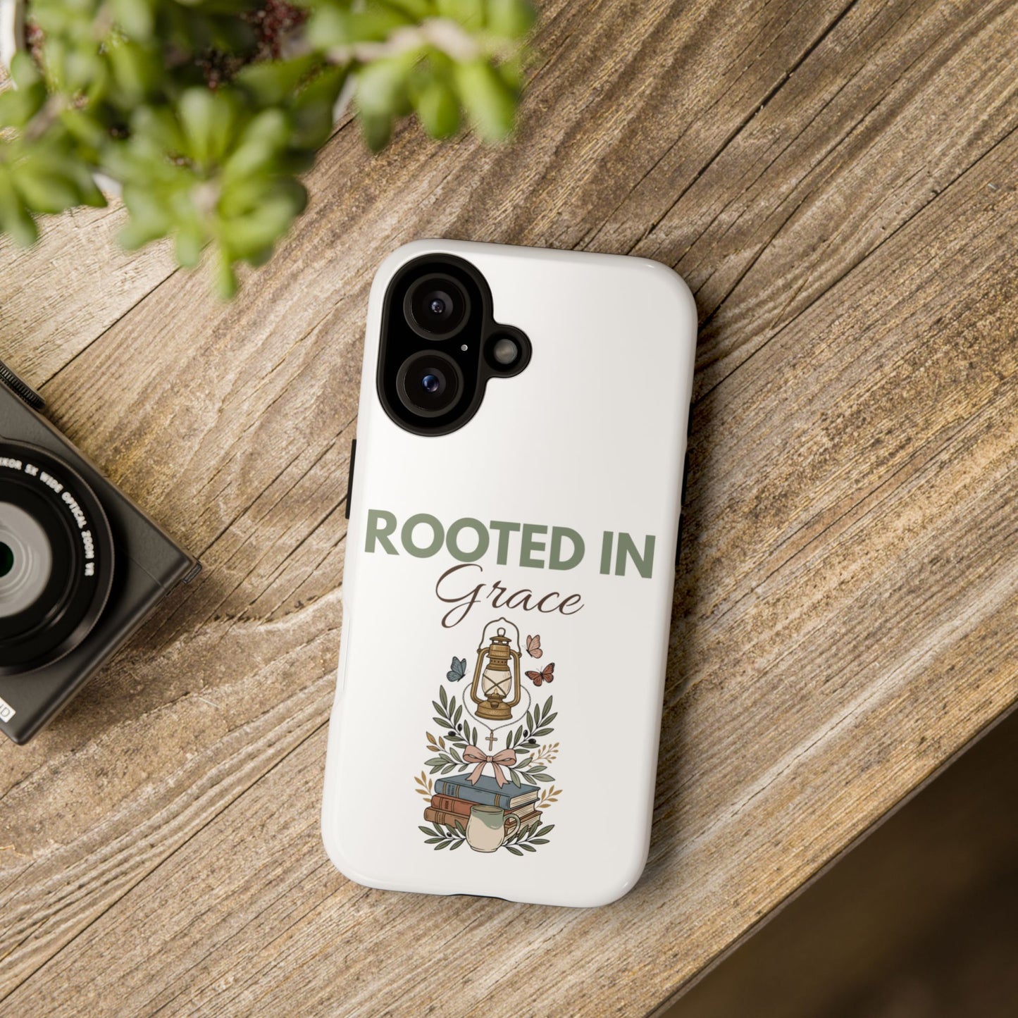 Rooted in Grace Phone Case — Floral Lantern Christian Protective Cover