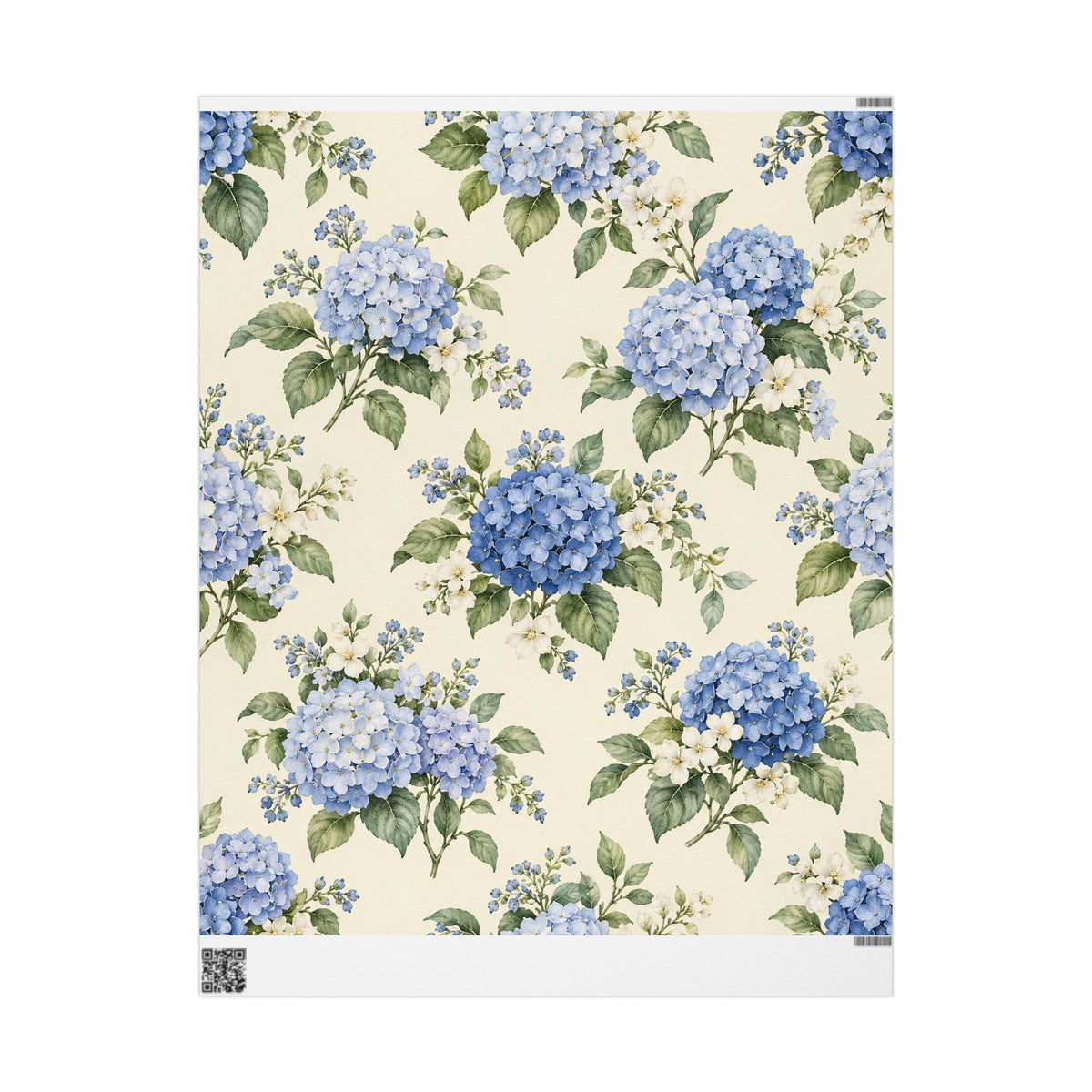 Floral Hydrangea Wrapping Paper Roll — Blue Vintage Flower Gift Wrap