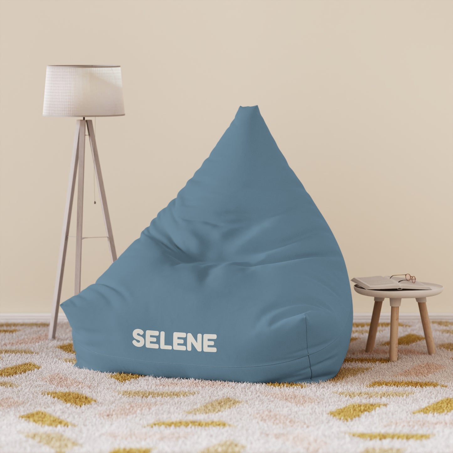 Personalized Blue Bean Bag Cover – Custom Name "SELENE" Cozy Lounge Pouf