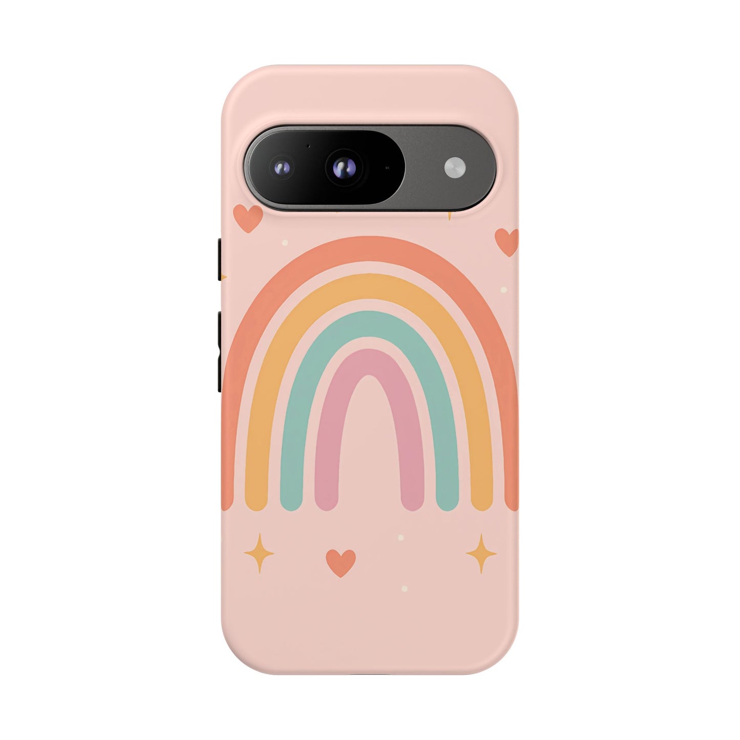 Pastel Rainbow Heart Phone Case – Cute Boho Aesthetic in Soft Pink