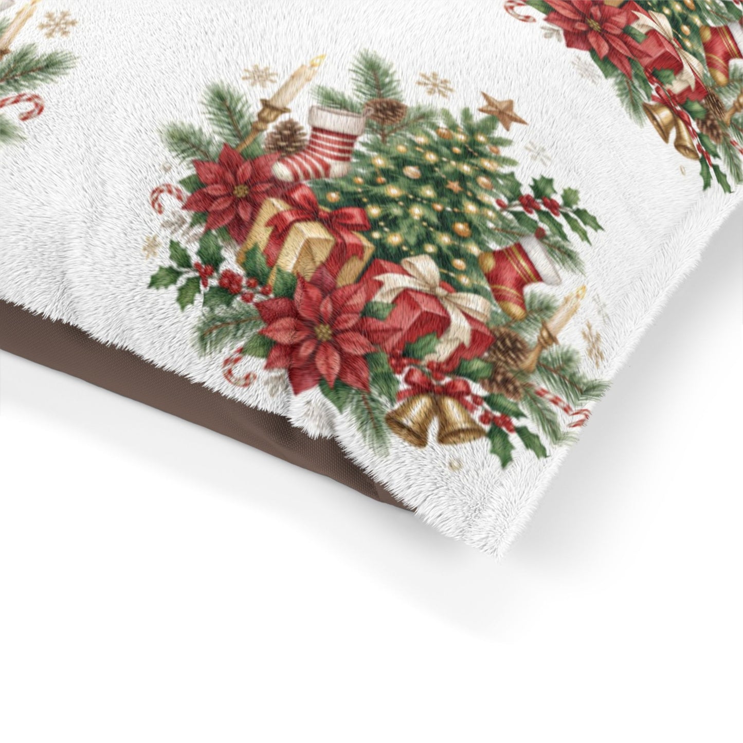Holiday Floral Pet Bed Christmas Tree Poinsettia Print