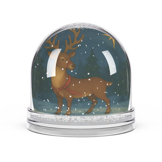 Majestic Reindeer Snow Globe – Winter Forest Scene with Two-Sided Print