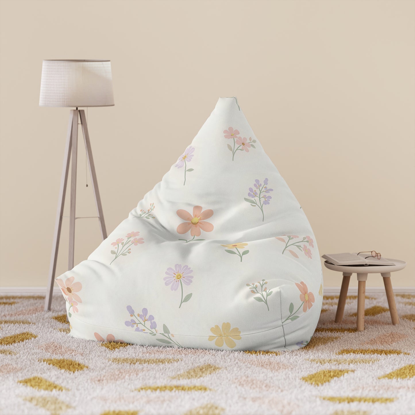 Floral Pastel Bean Bag Cover — Soft Spring Daisy Pattern