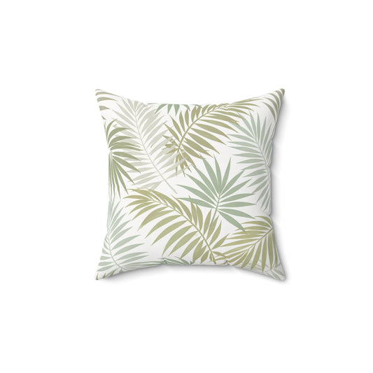Tropical Palm Leaf Pillow — Green Botanical Decorative Throw Pillow