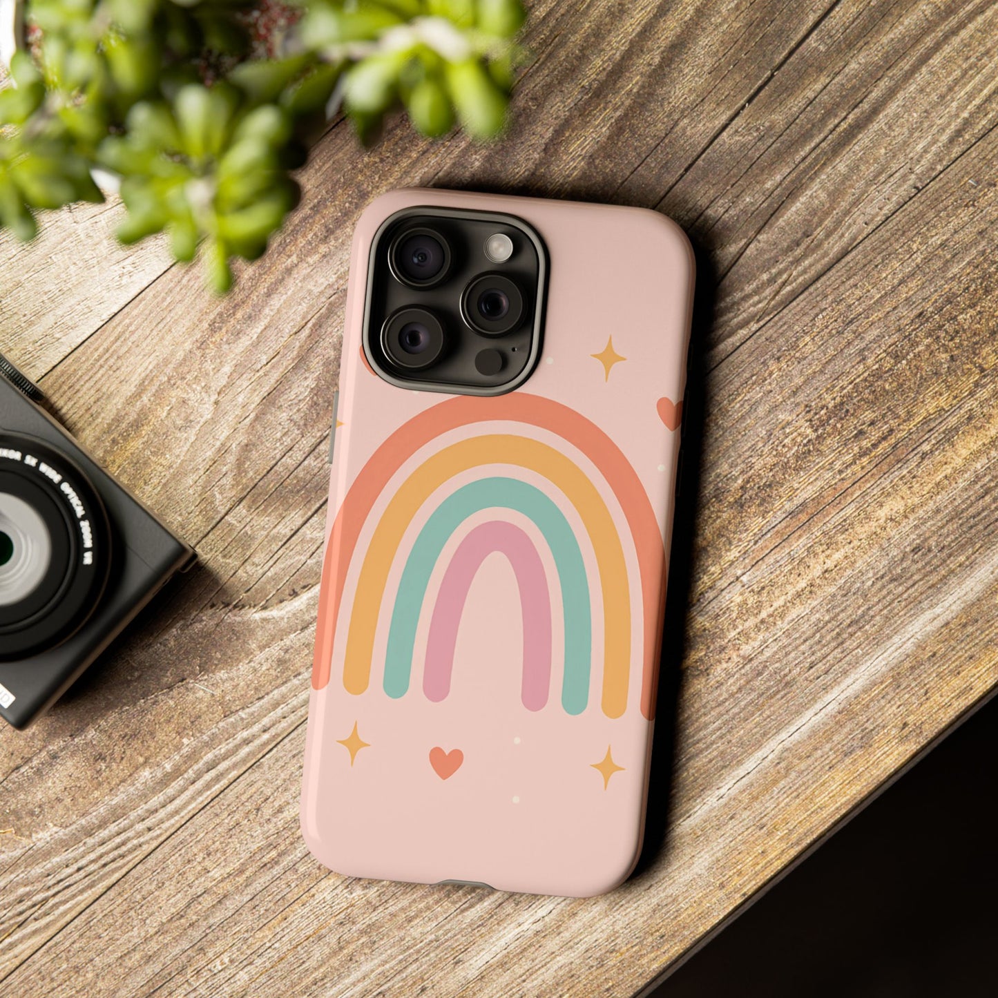 Pastel Rainbow Heart Phone Case – Cute Boho Aesthetic in Soft Pink