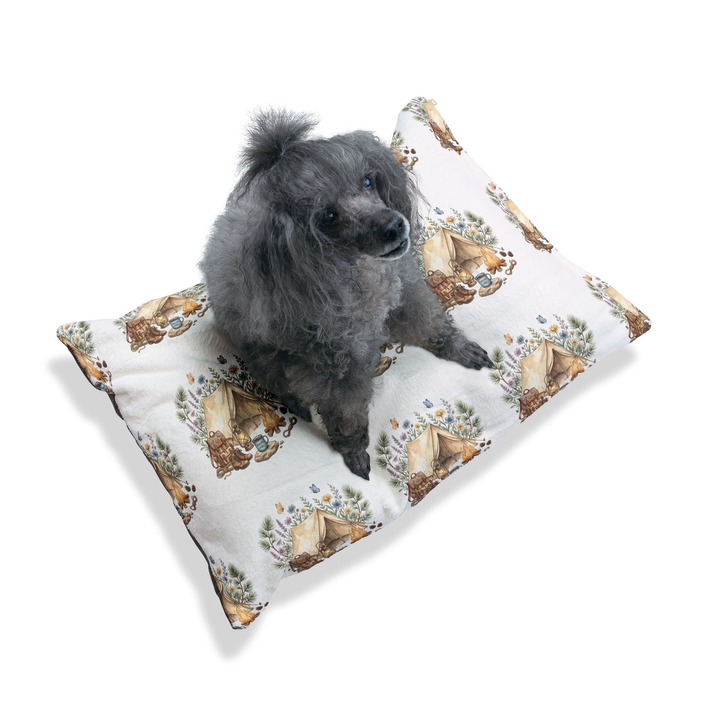 Camping Adventure Pet Bed – Outdoor Camping Pet Cushion – Rustic Woodland Pet Bed