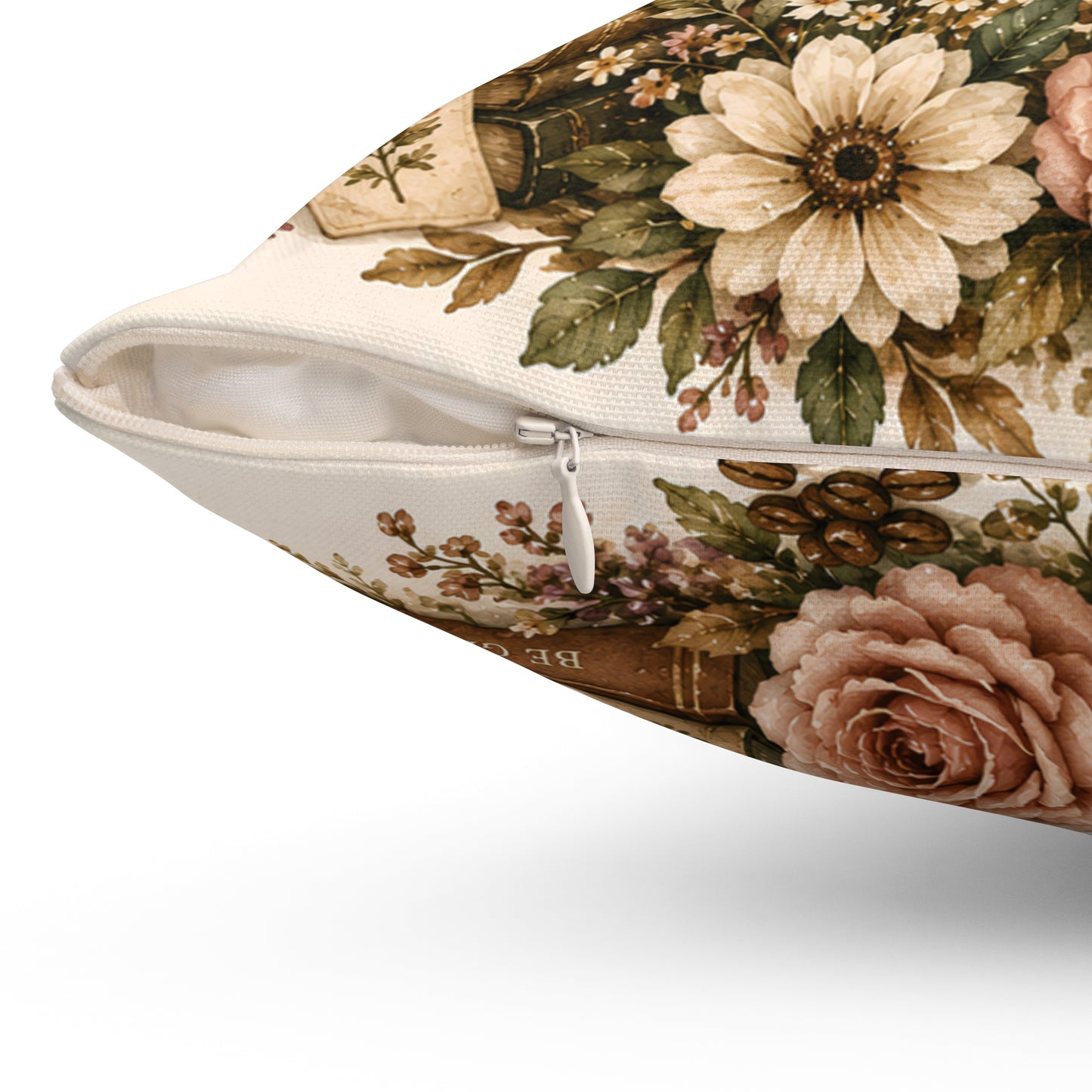 Coffee, Books and Good Thoughts Pillow — Floral Cozy Decorative Throw Pillow