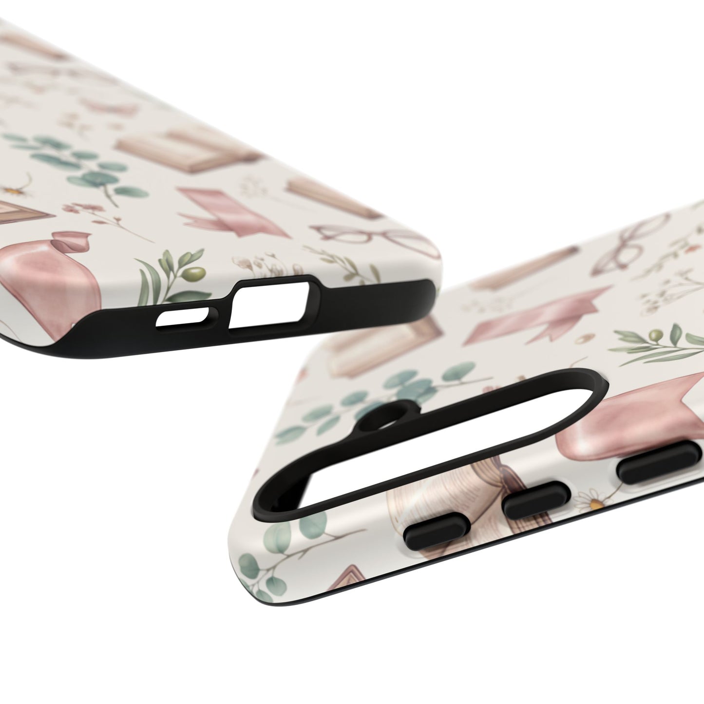 Bookish Floral Phone Case — Cozy Reading Pattern with Open Books, Glasses & Coffee