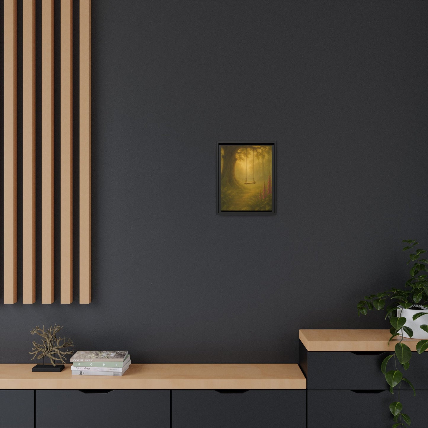 Golden Forest Swing – Framed Matte Canvas Woodland Wall Art