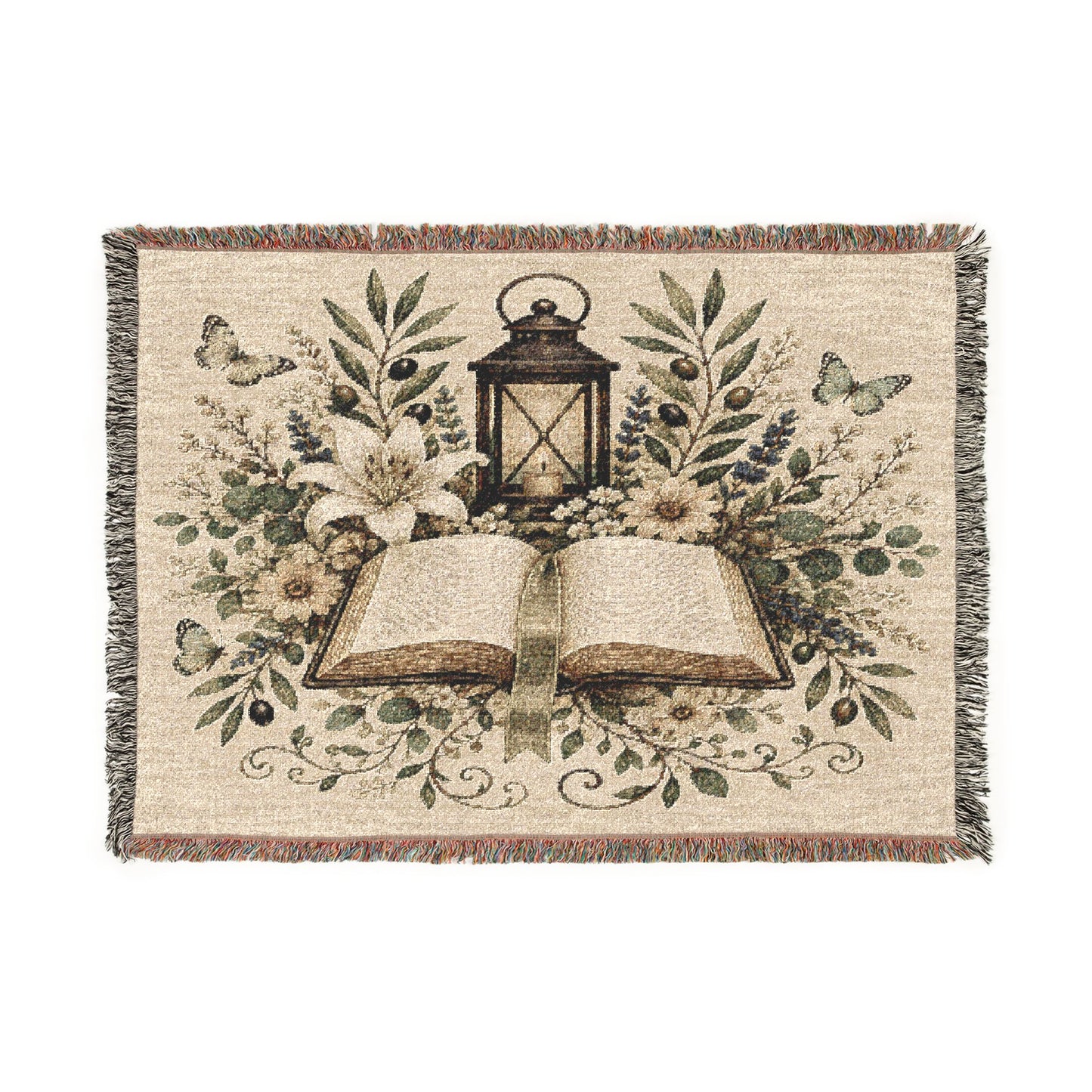 Woven Blanket — Vintage Bible & Lantern Tapestry Throw