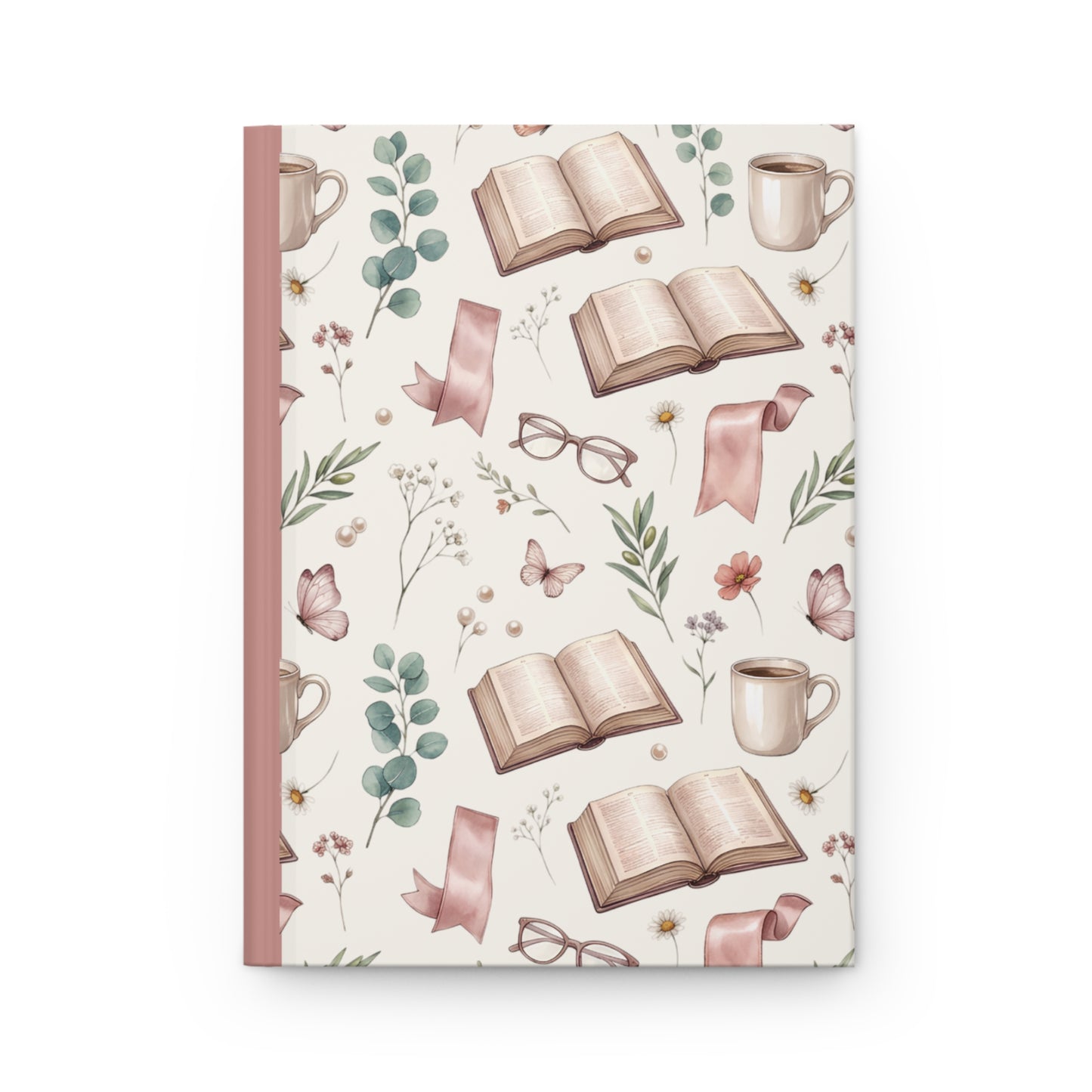Reading Journal — Hardcover Notebook with Cozy Book & Tea Pattern