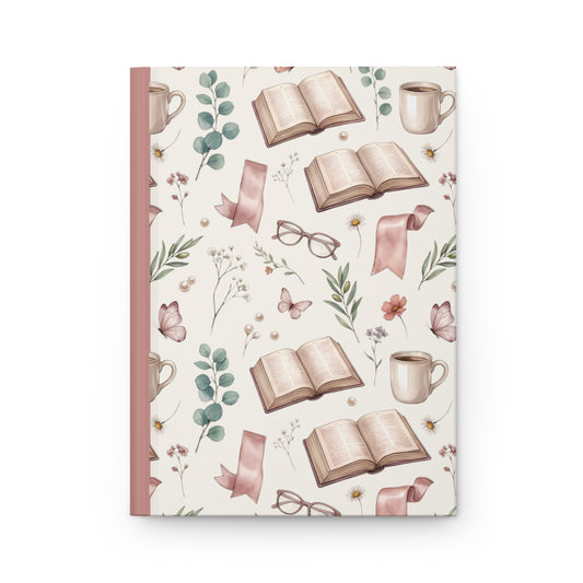 Reading Journal — Hardcover Notebook with Cozy Book & Tea Pattern