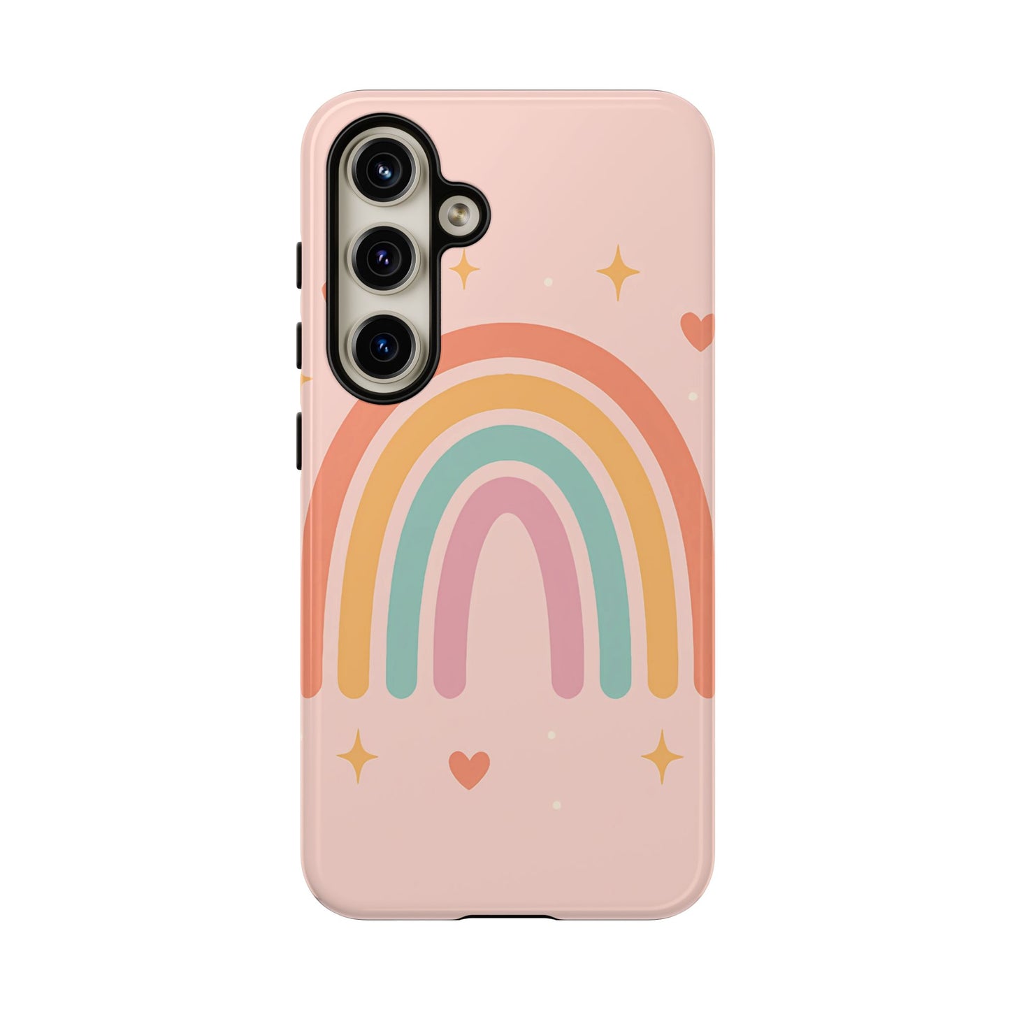 Pastel Rainbow Heart Phone Case – Cute Boho Aesthetic in Soft Pink