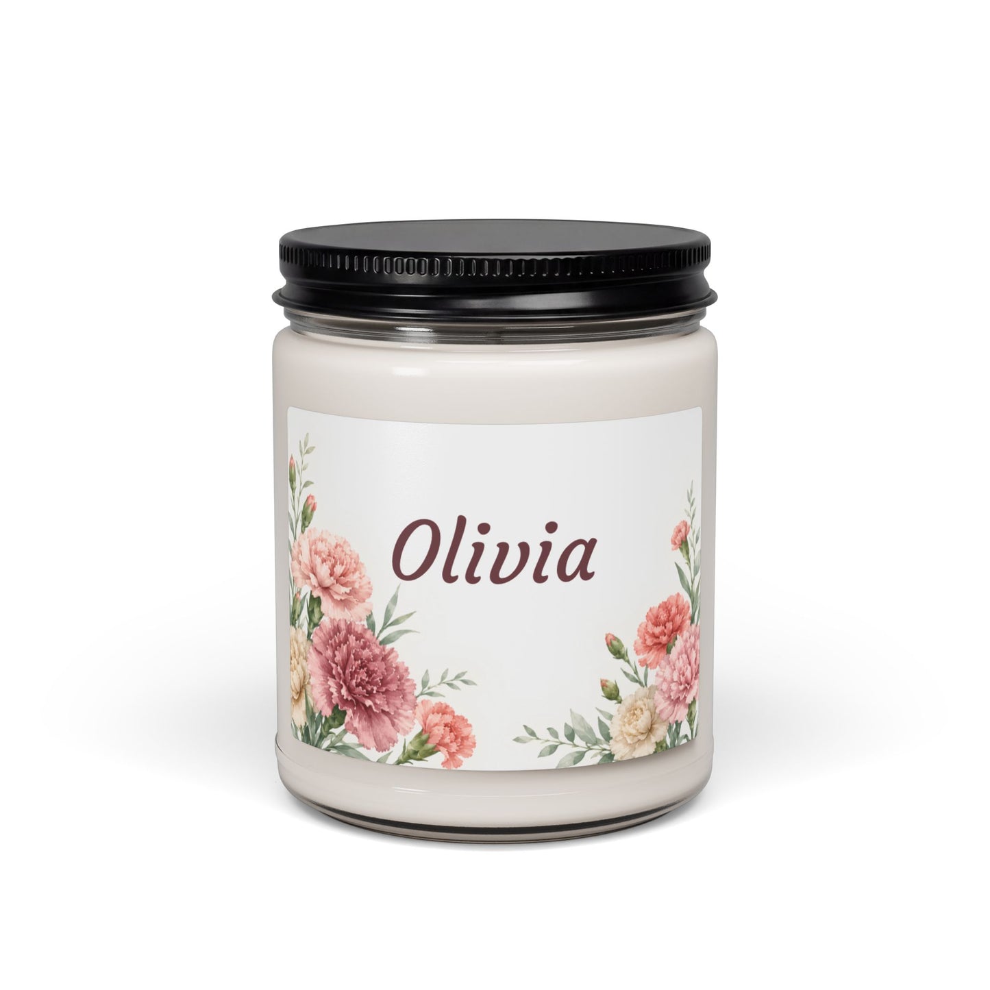 Personalized Floral Soy Candle — 9oz Scented Candle with Name (Olivia)