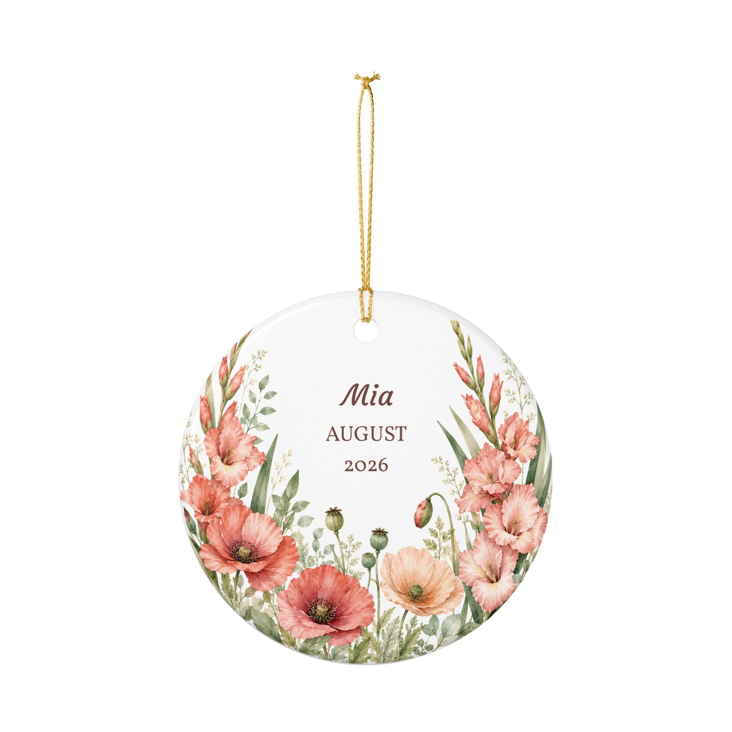 Personalized Floral Ornament — Custom Name & Year Ceramic Keepsake