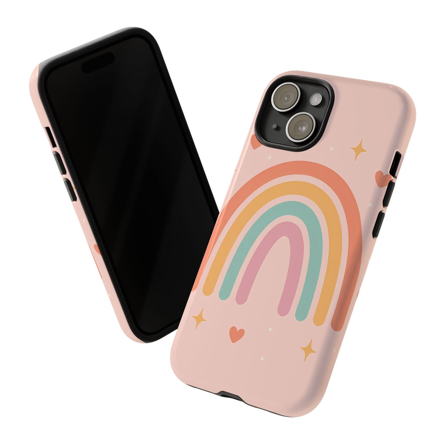 Pastel Rainbow Heart Phone Case – Cute Boho Aesthetic in Soft Pink
