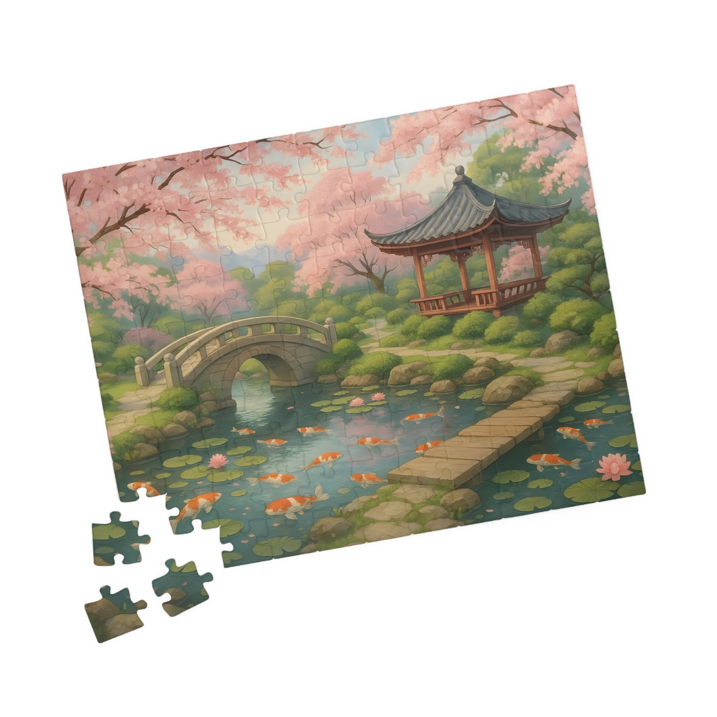 Tranquil Japanese Garden Puzzle – Koi Pond & Cherry Blossoms