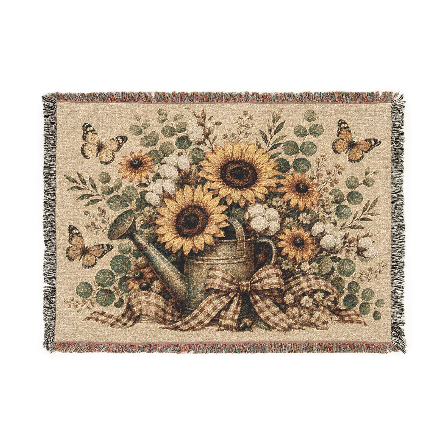 Sunflower Bouquet Woven Blanket — Vintage Floral Throw