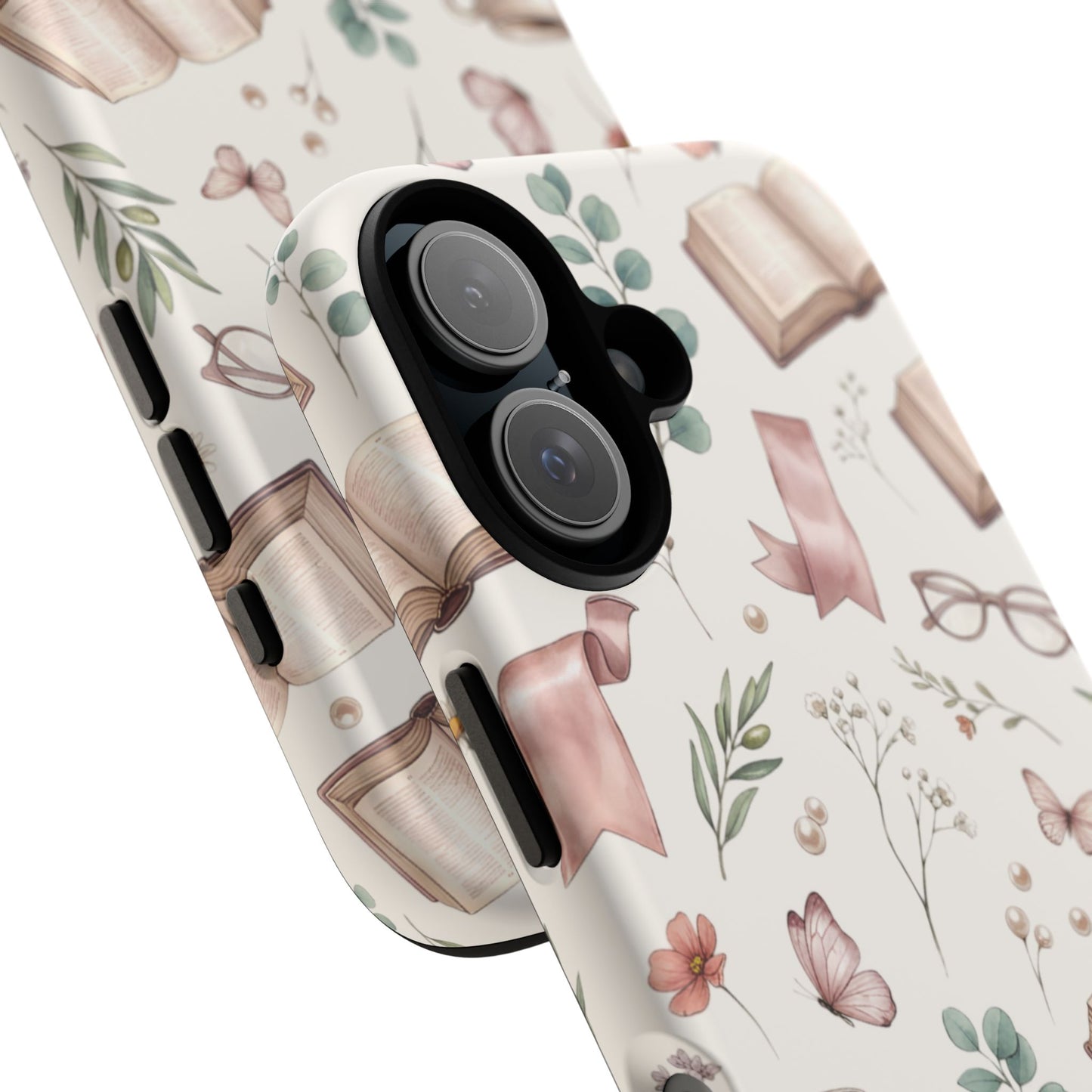 Bookish Floral Phone Case — Cozy Reading Pattern with Open Books, Glasses & Coffee