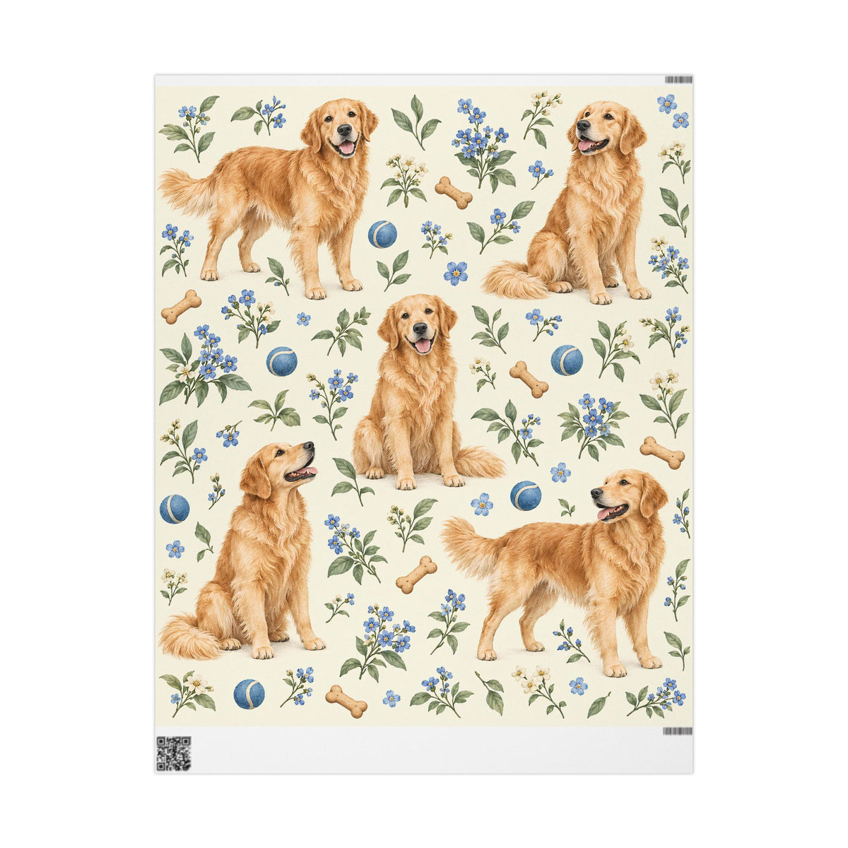 Dog Floral Wrapping Paper — Golden Retriever Gift Wrap (Floral Pattern)