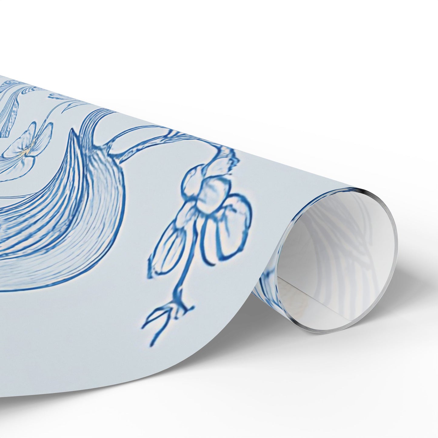 Blue Bird & Floral Wrapping Paper – Elegant Nature-Inspired Gift Wrap in Glossy or Matte Finish