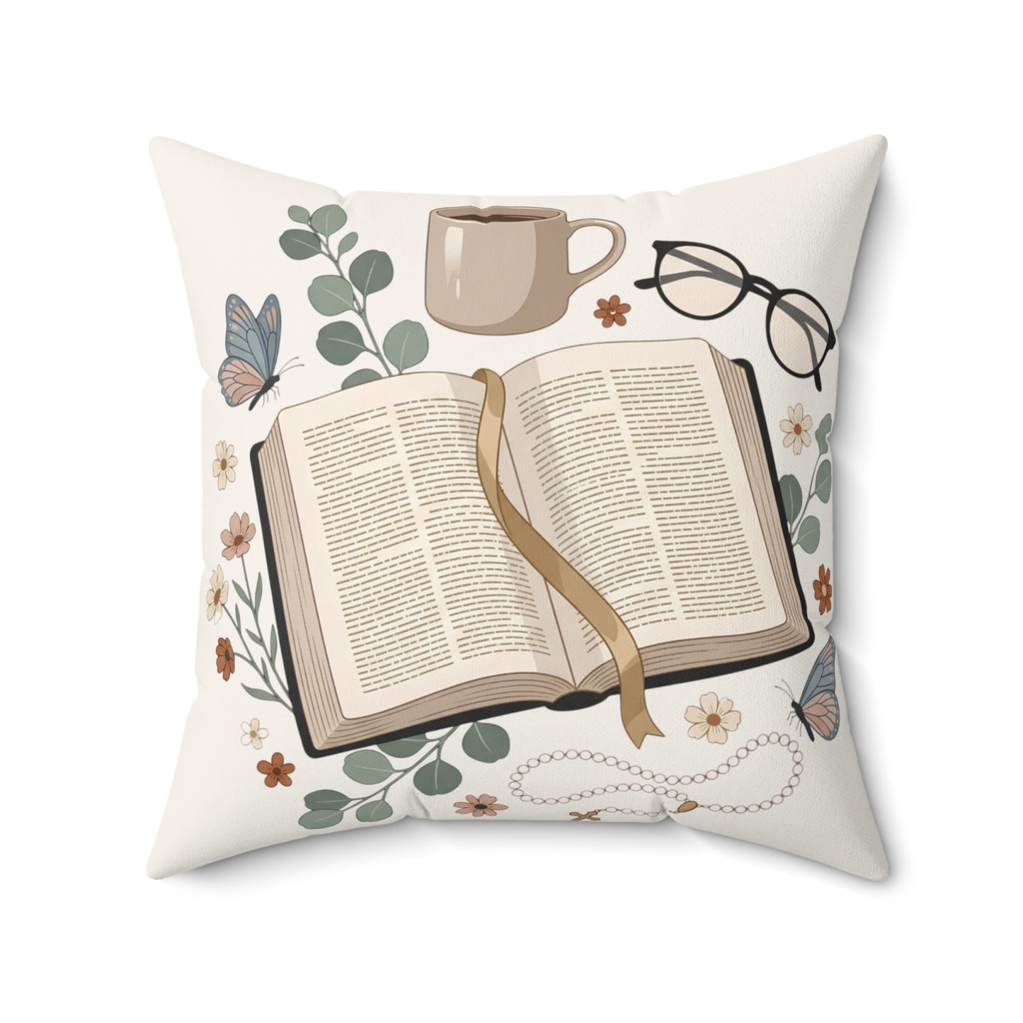 Cozy Reading Pillow — Open Book & Tea Square Throw Pillow