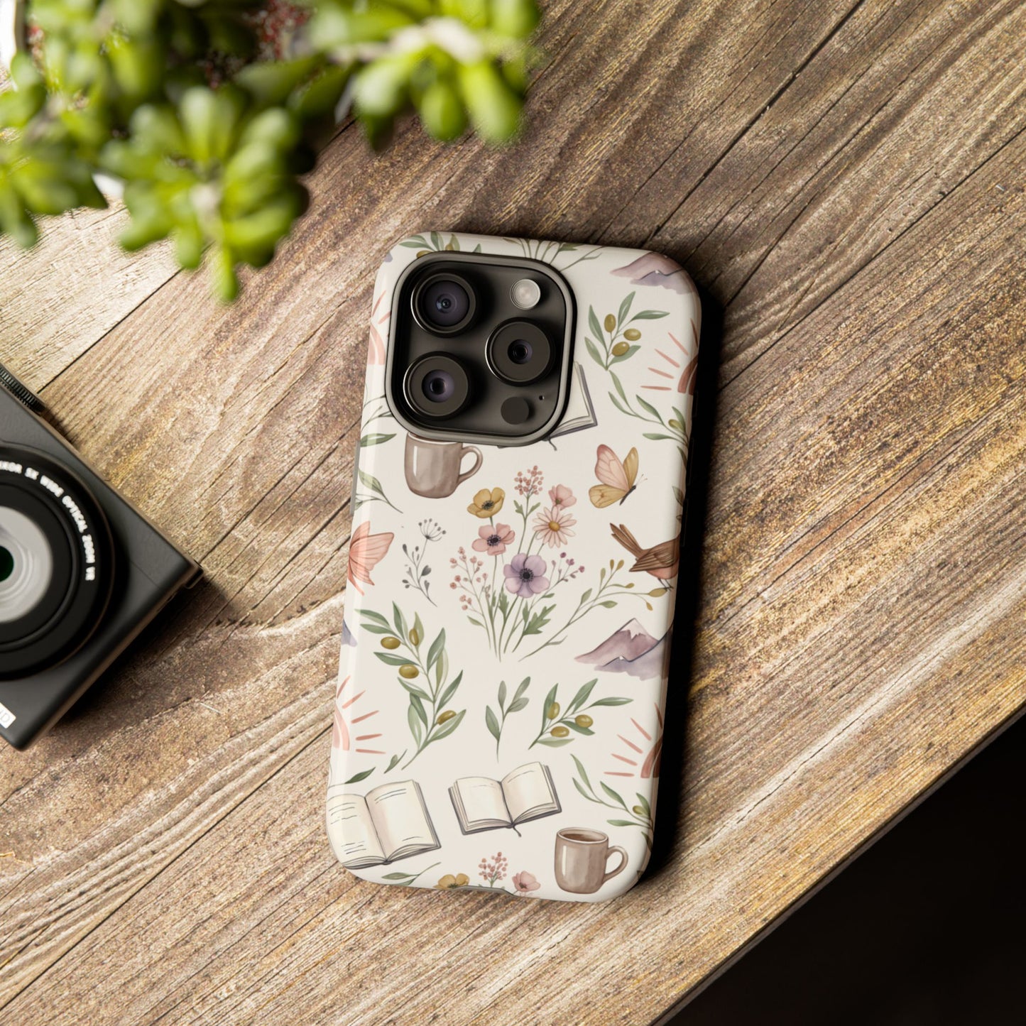 Floral Reading Phone Case — Cozy Books & Coffee Pattern Tough Case