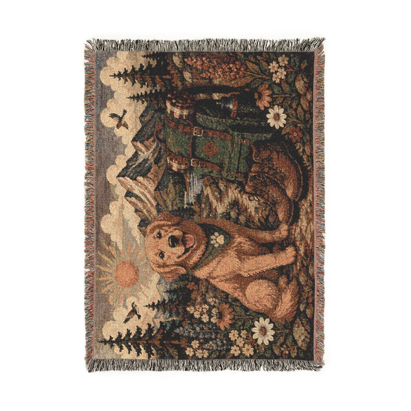 Golden Retriever Cabin Woven Blanket — Rustic Mountain Dog Throw