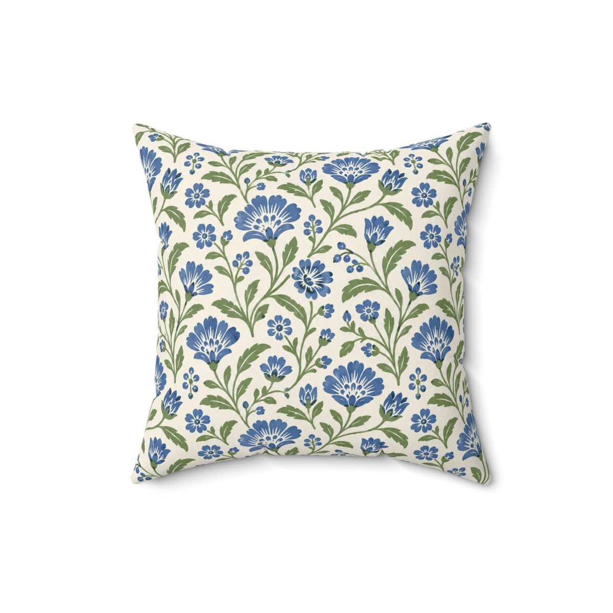 Blue Floral Throw Pillow — Botanical Pattern Decorative Cushion