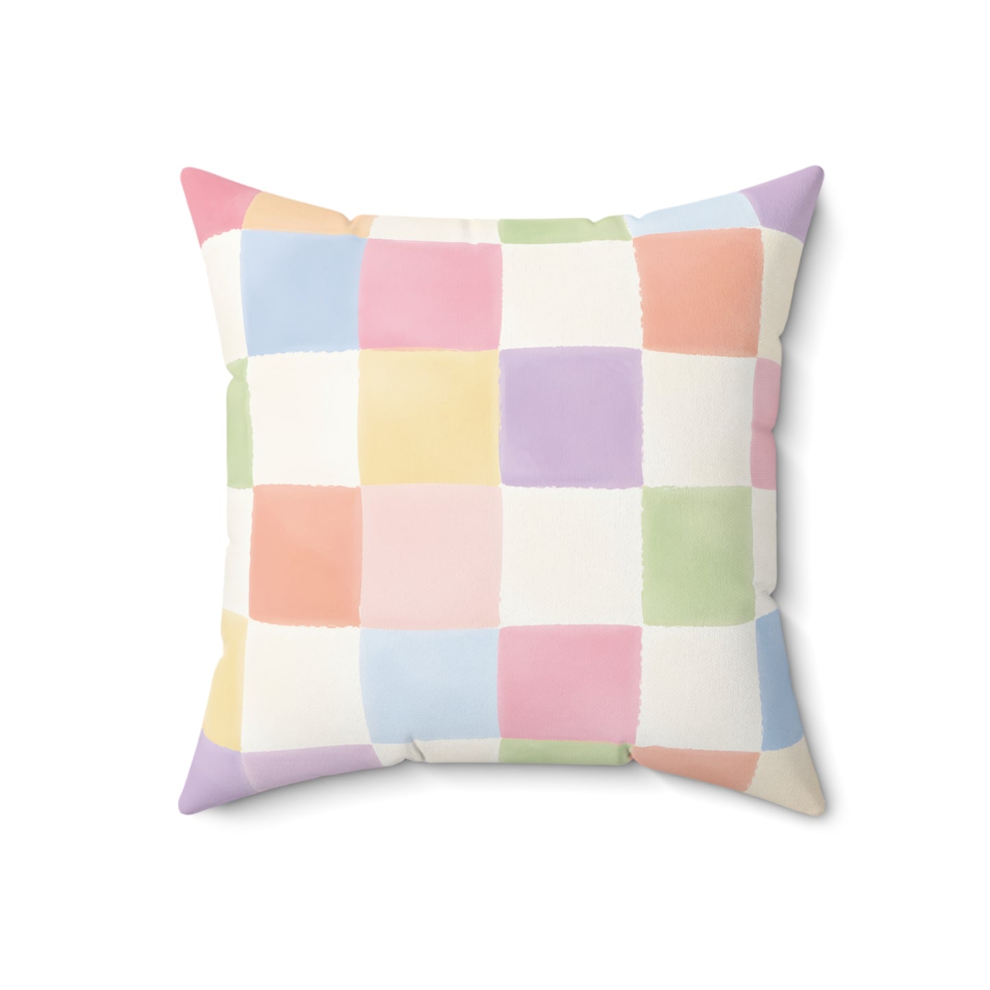 Pastel Checkerboard Decorative Pillow — Soft Watercolor Squares Throw Pillow
