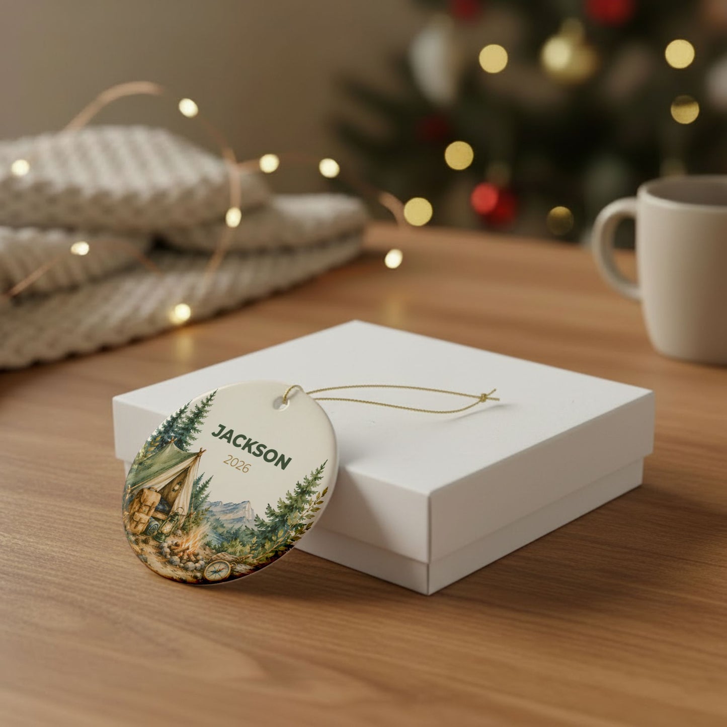 Personalized Camping Ceramic Ornament – Custom Name & Year (e.g., Jackson 2026)