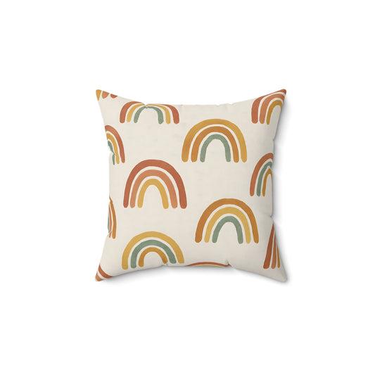 Boho Rainbow Throw Pillow – Double-Sided Decorative Cushion with Earthy Retro Tones