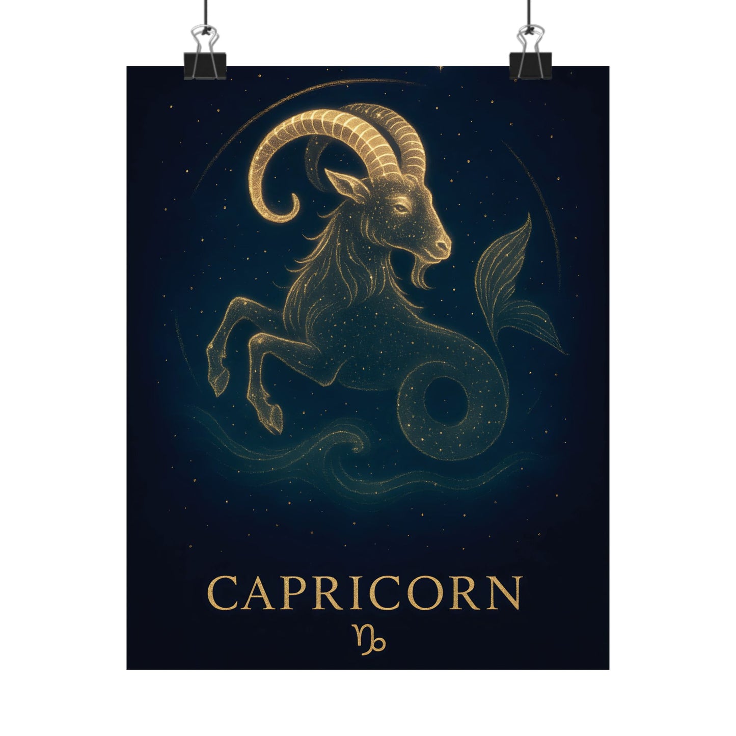 Capricorn Zodiac Constellation Matte Poster – Golden Sea-Goat Astrology Wall Art Print (Multiple Sizes)