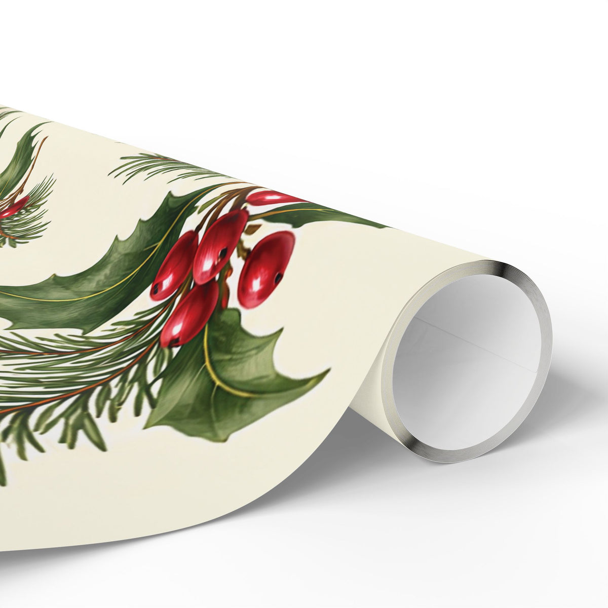 Christmas Pine & Holly Gift Wrapping Paper Roll