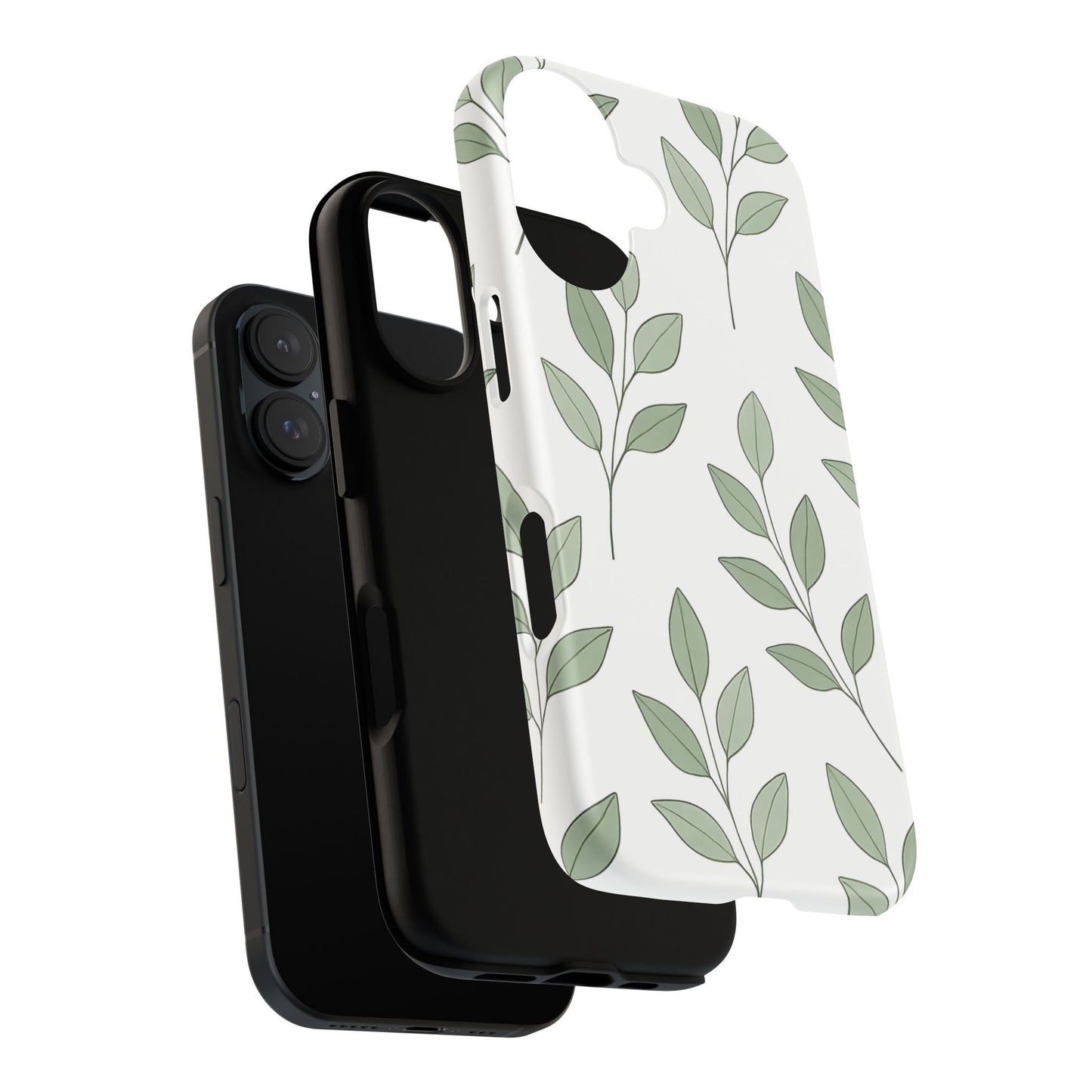 Minimalist Green Leaf Phone Case – Elegant Botanical Pattern on White