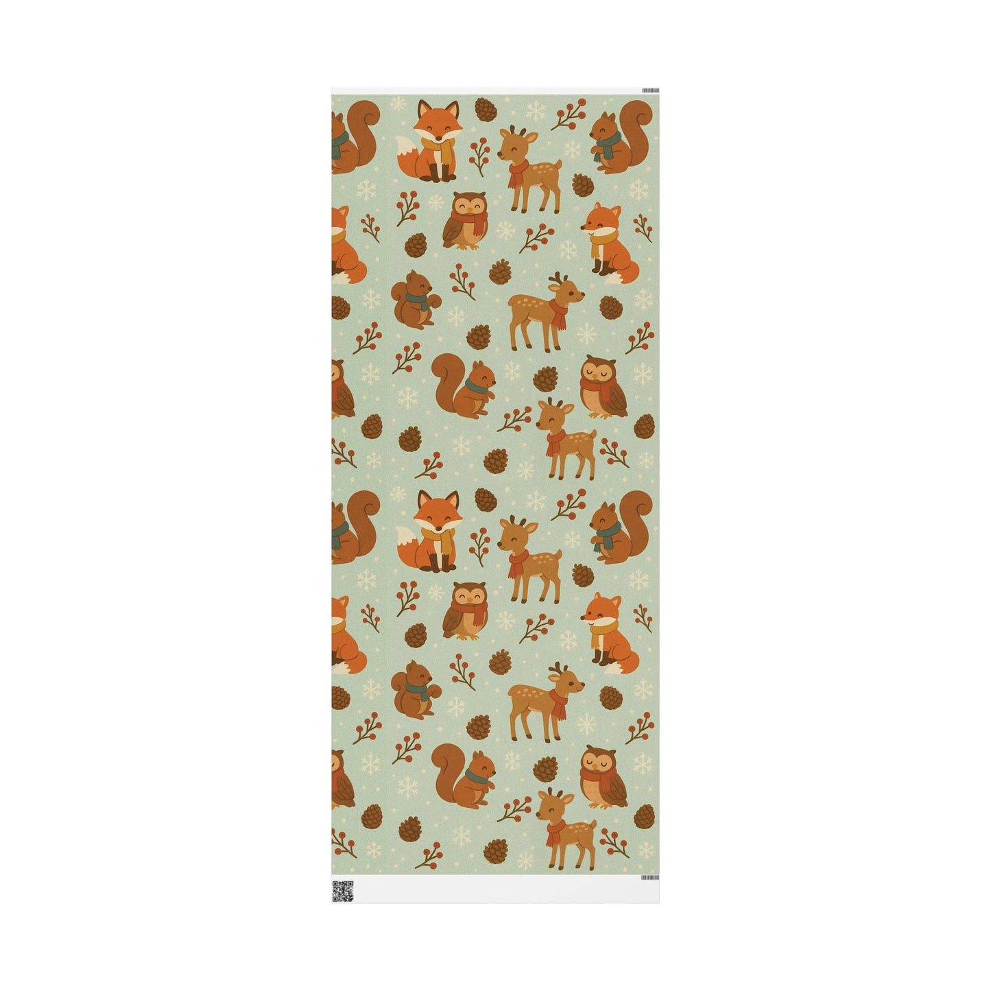 Woodland Winter Friends Wrapping Paper – Fox, Deer, Owl & Squirrel in Cozy Scarves