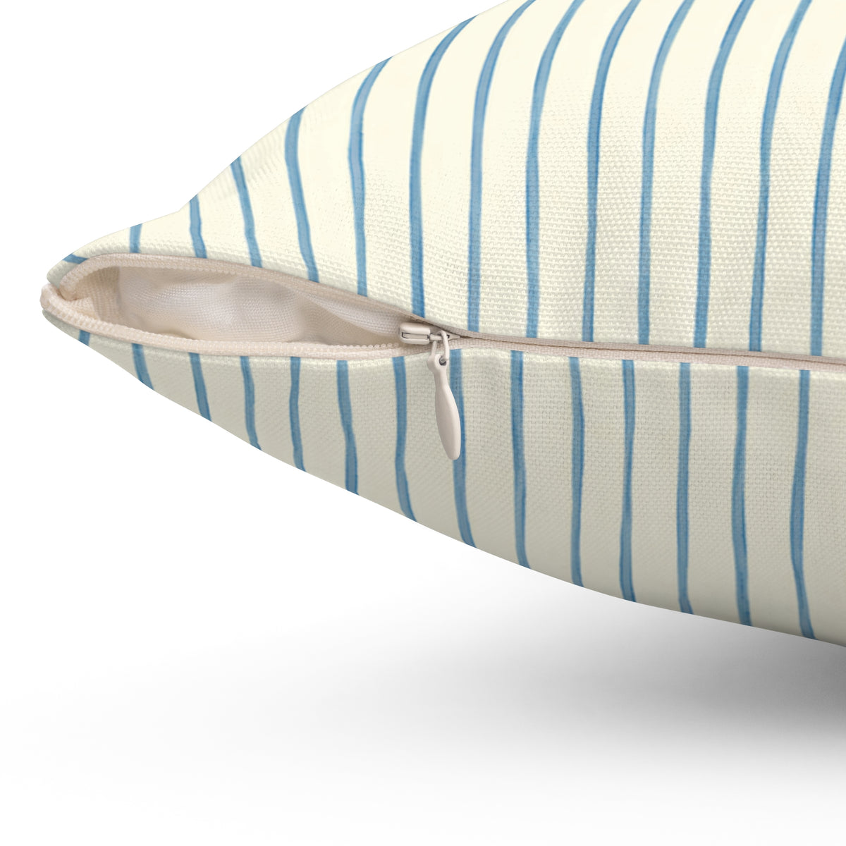 Blue Pinstripe Square Throw Pillow — Coastal Farmhouse Decorative Cushion