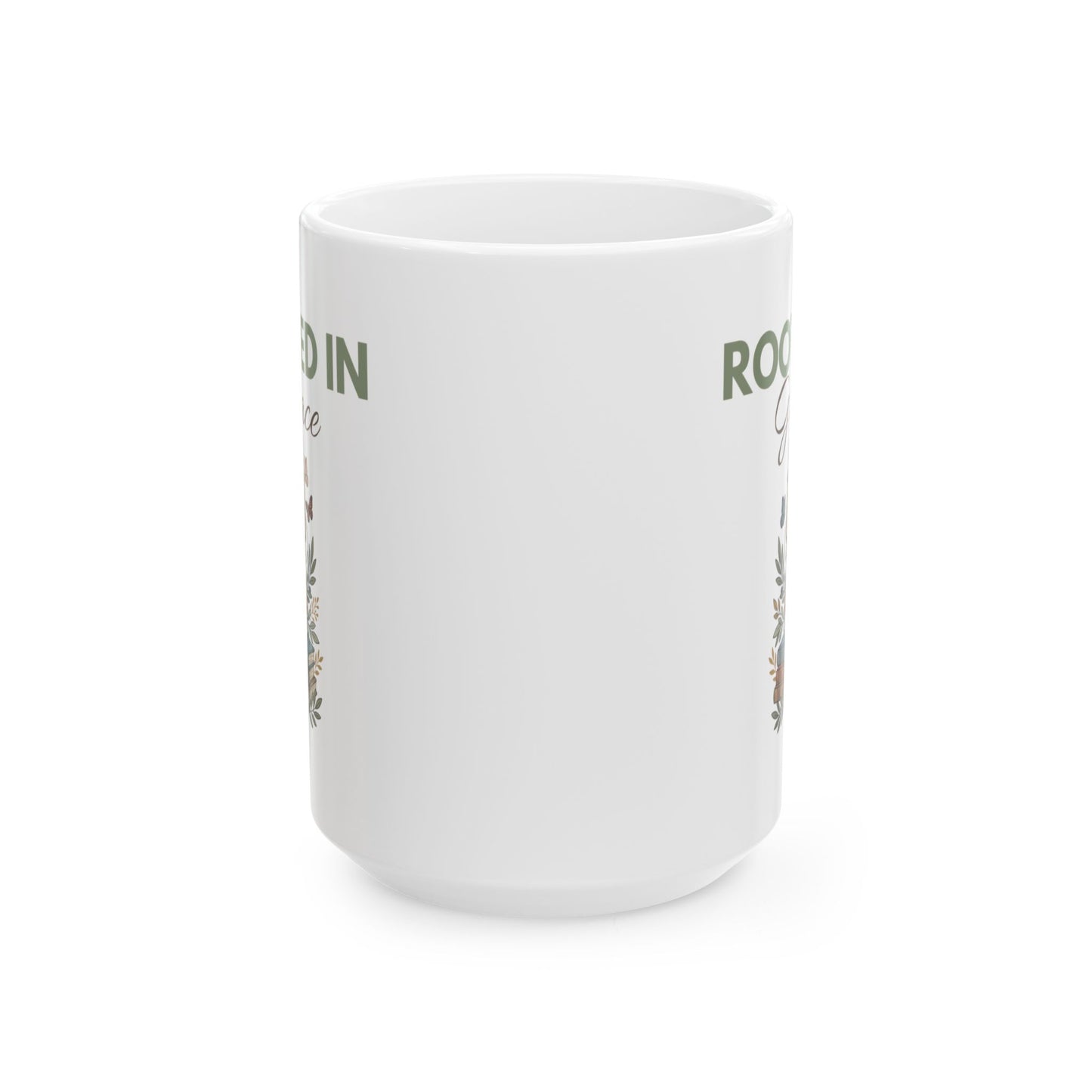 Rooted in Grace Floral Ceramic Mug 11oz & 15oz — Faith Gift