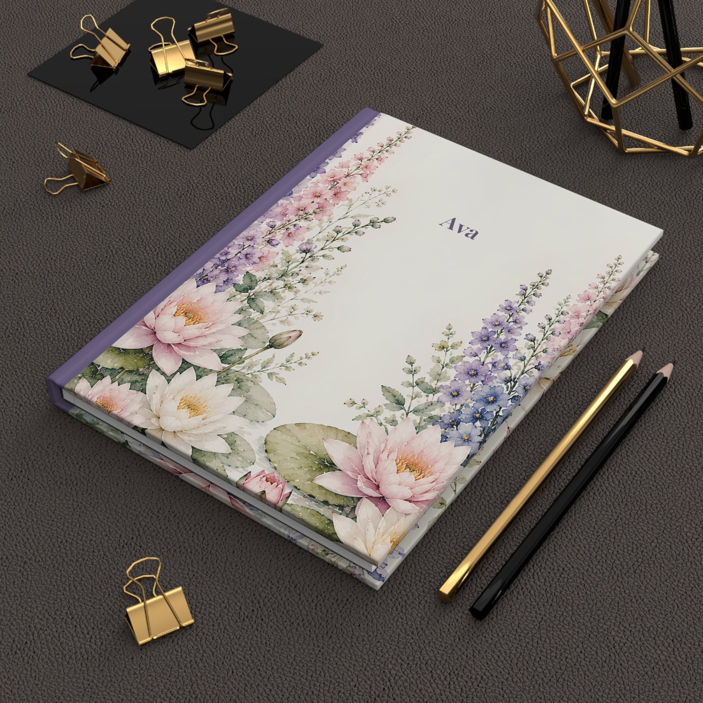 Floral Watercolor Hardcover Journal — Personalized 'Ava' Notebook for Gifts, Mother's Day & Spring
